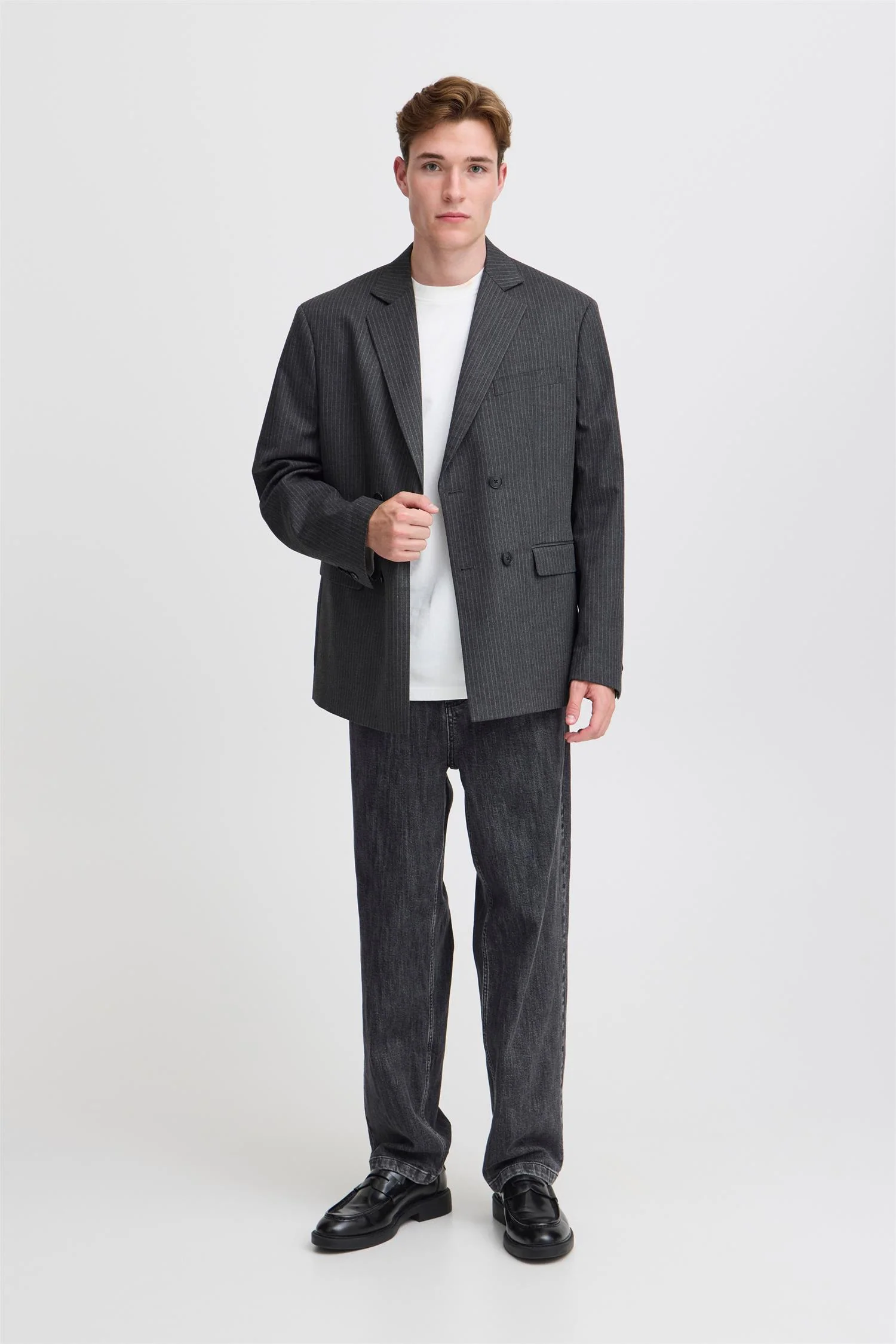 BRUCE pinstriped relaxed blazer Dark Grey Melange - Image 5