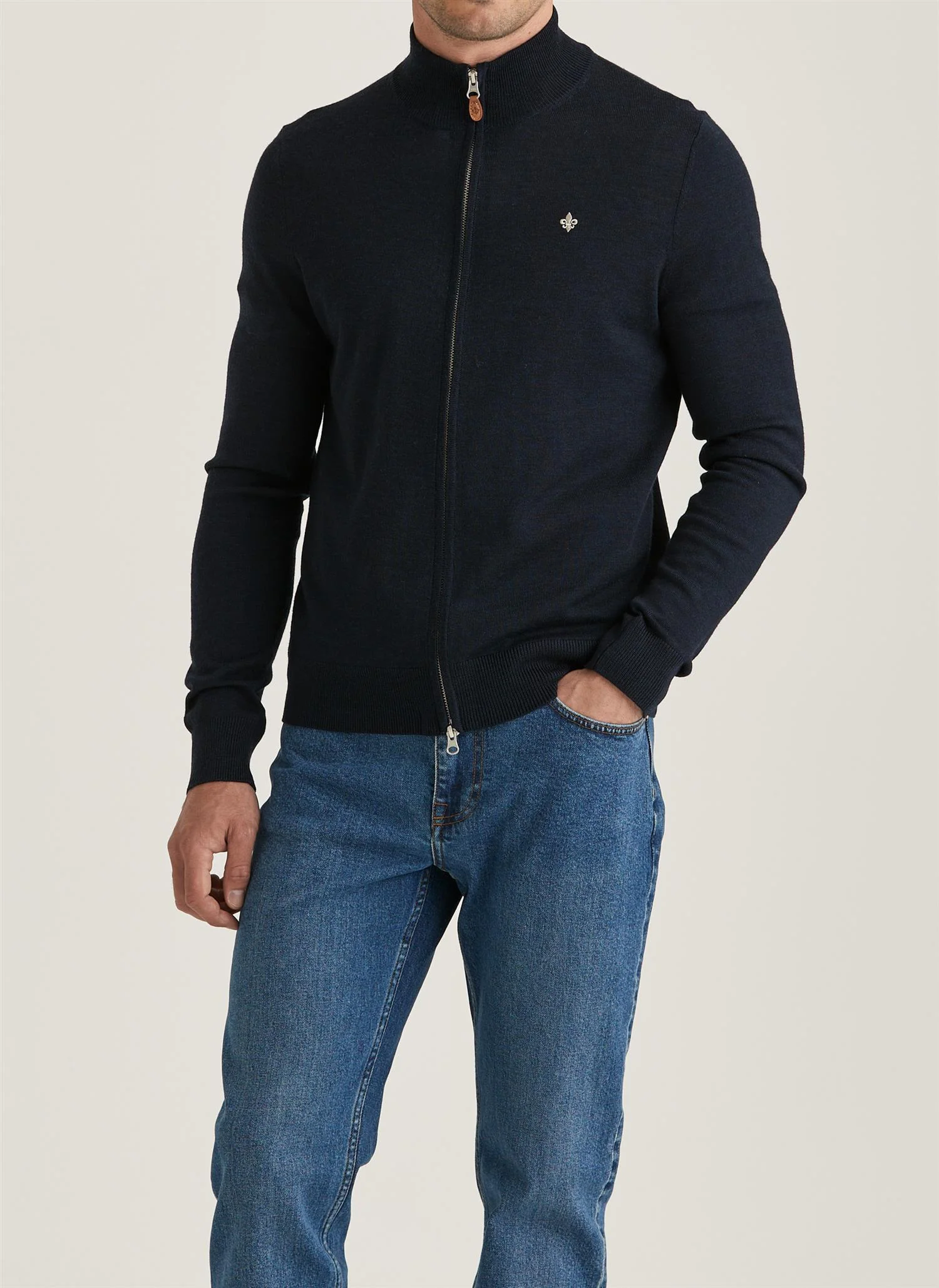 Merino Zip Cardigan Navy