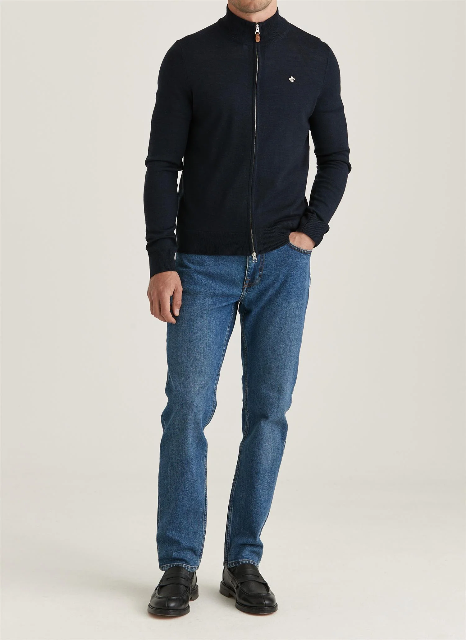 Merino Zip Cardigan Navy - Image 2