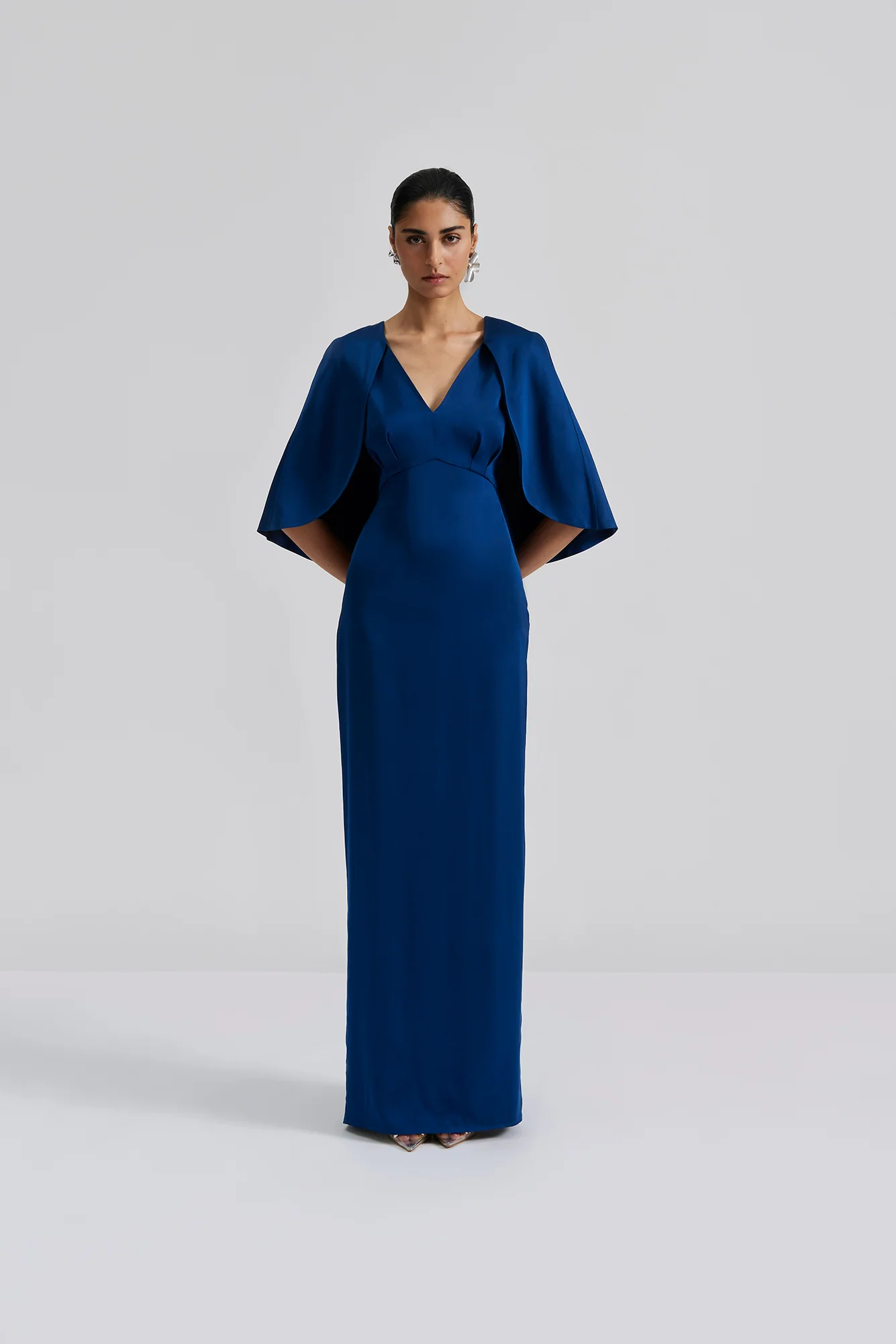 Junia cape satin maxi dress Midnight Blue