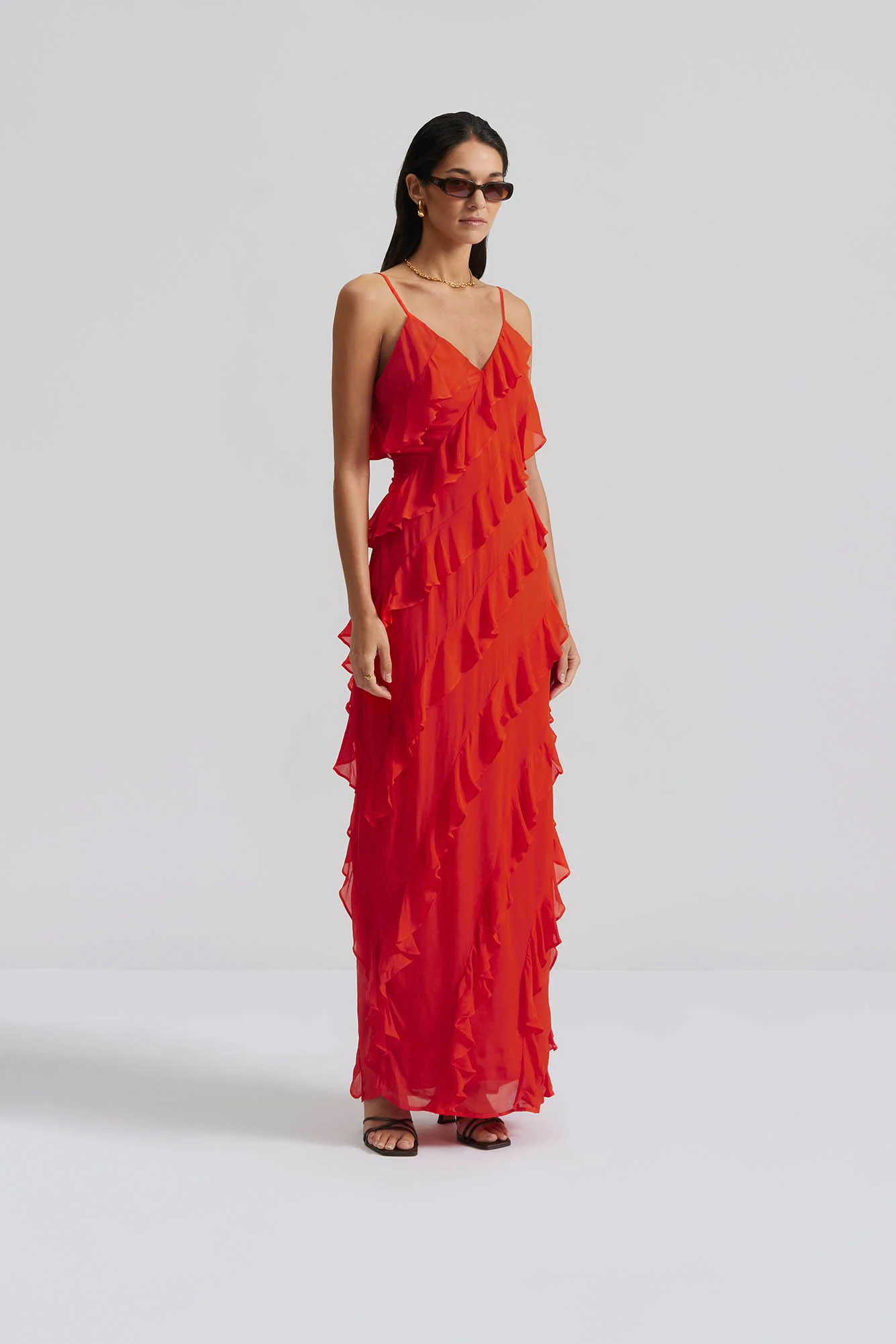 Cecily ruffle-trimmed maxi dress  Summer Red - Image 3