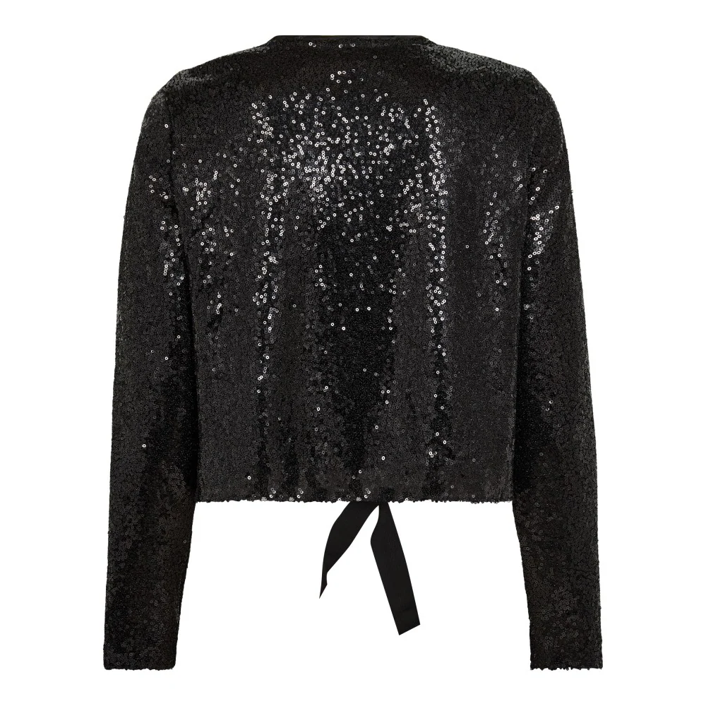 StevieCC Sequin LS Bow Blouse Black - Image 2