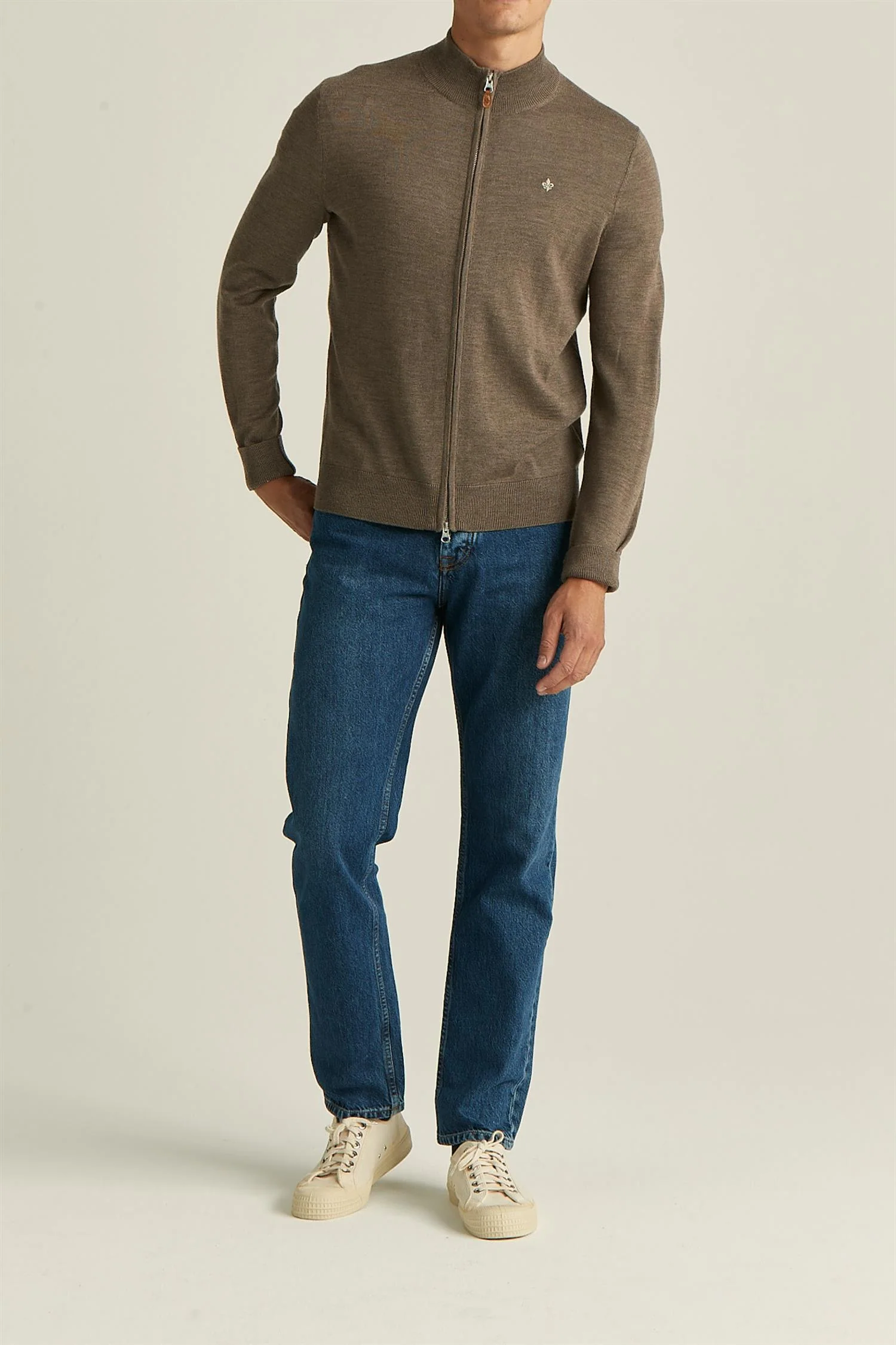 MERINO ZIP CARDIGAN Brown