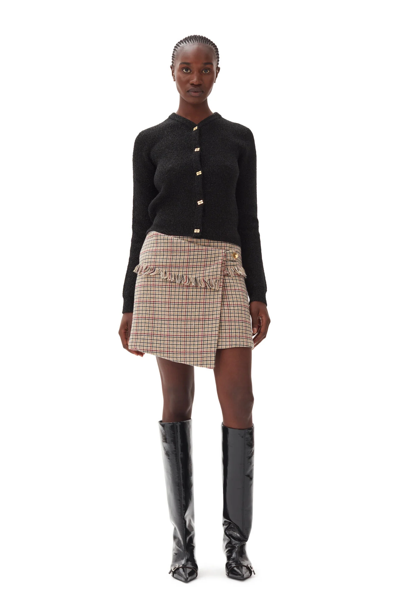 Check Wool Mix Wrap Mini Skirt  Tiger's Eye - Image 2
