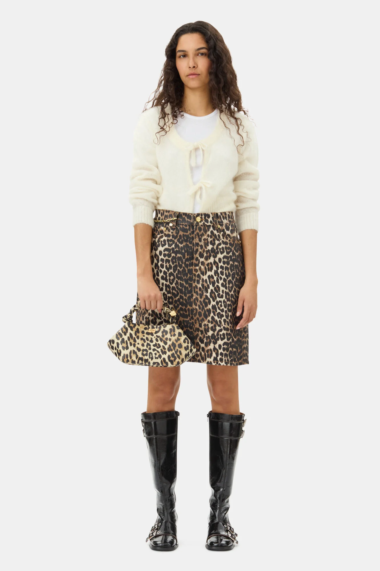 Foil Print Denim Skirt  Leopard - Image 2