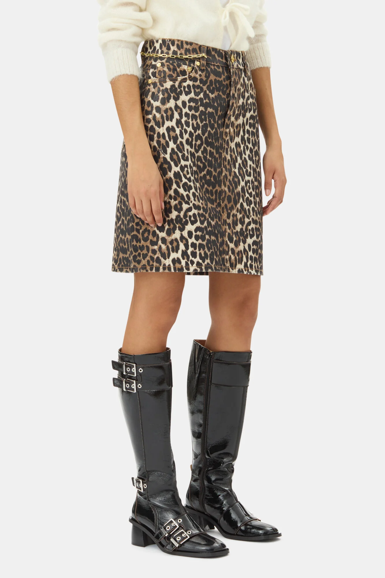 Foil Print Denim Skirt  Leopard - Image 4