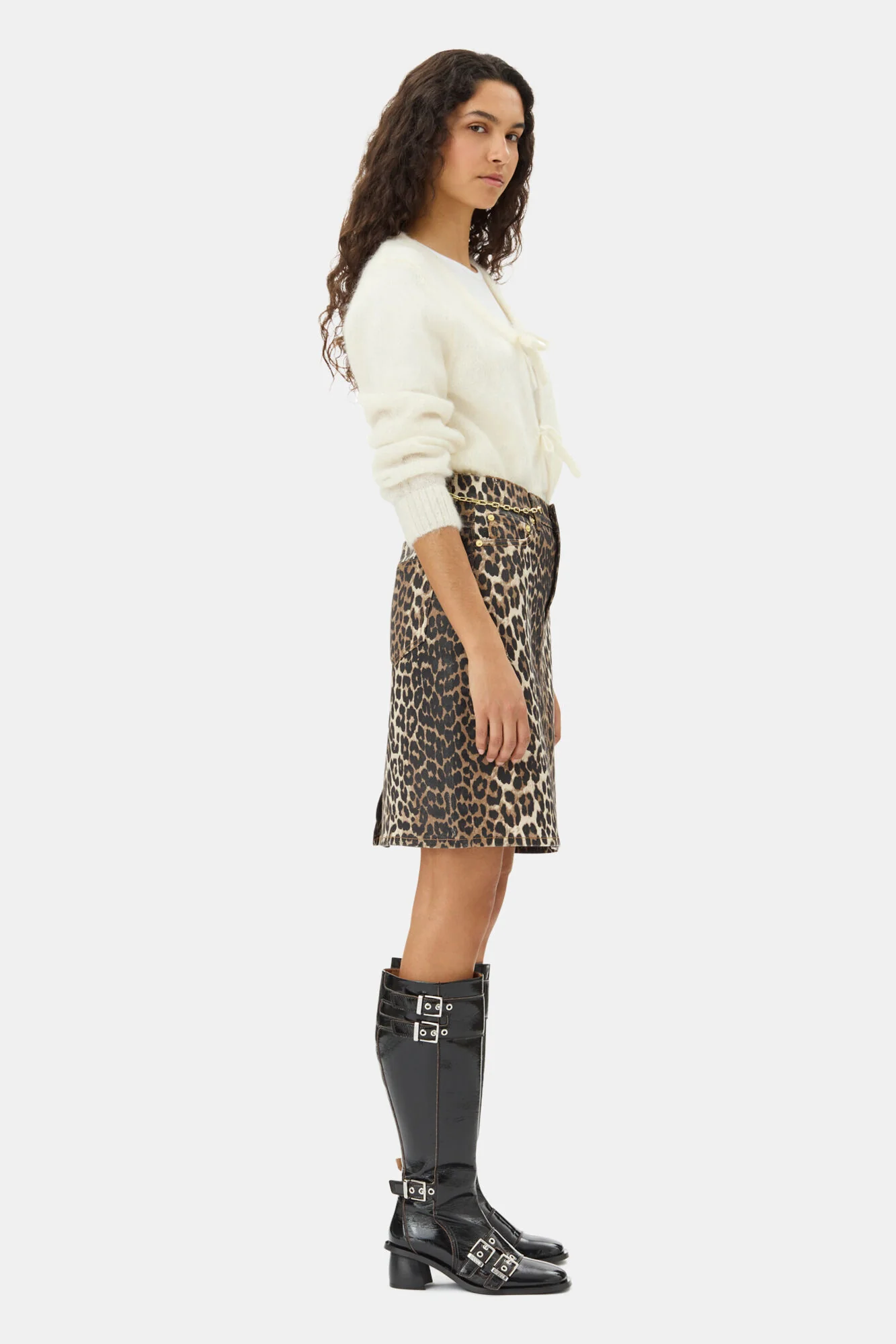 Foil Print Denim Skirt  Leopard - Image 5
