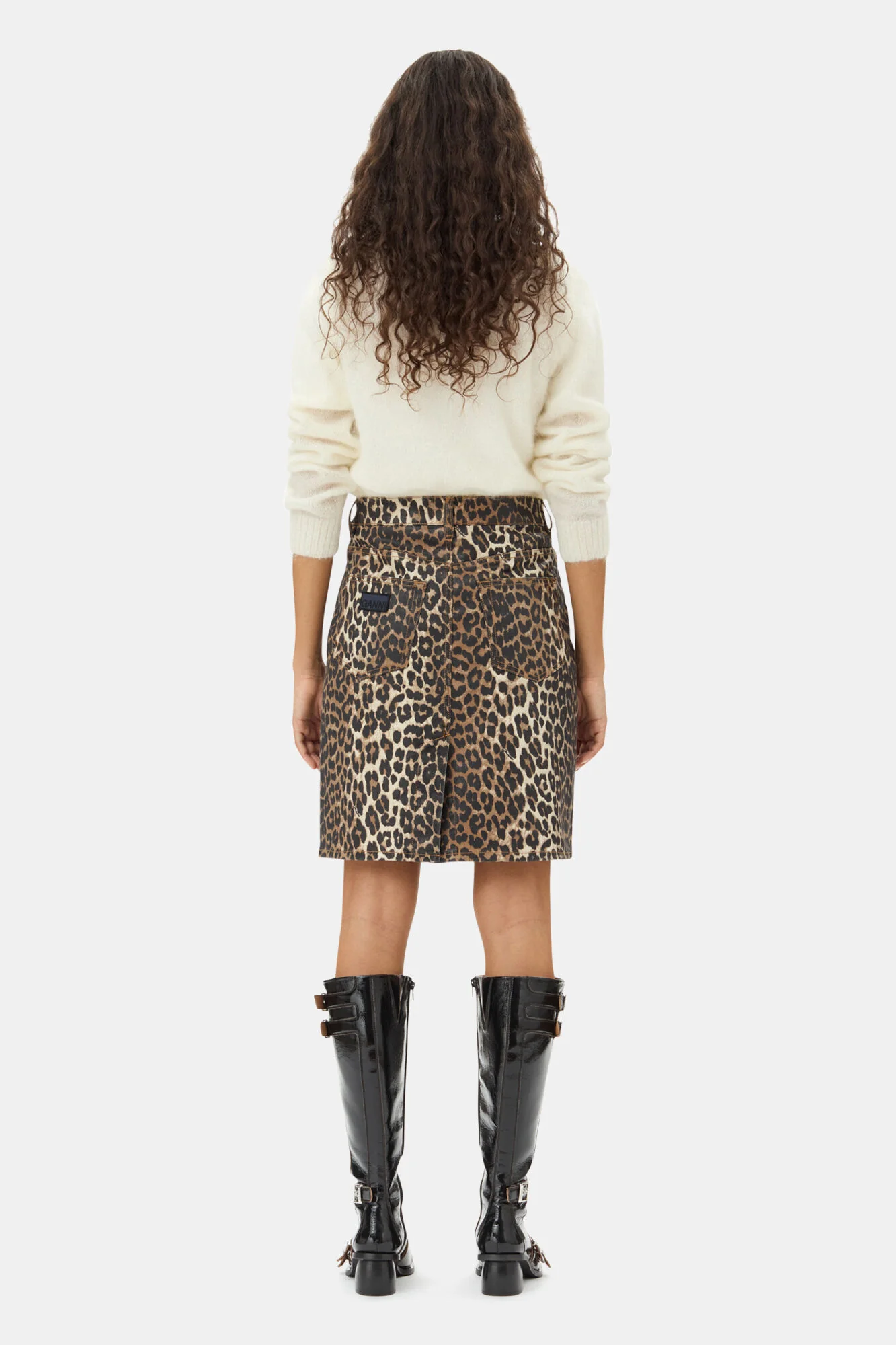 Foil Print Denim Skirt  Leopard - Image 6