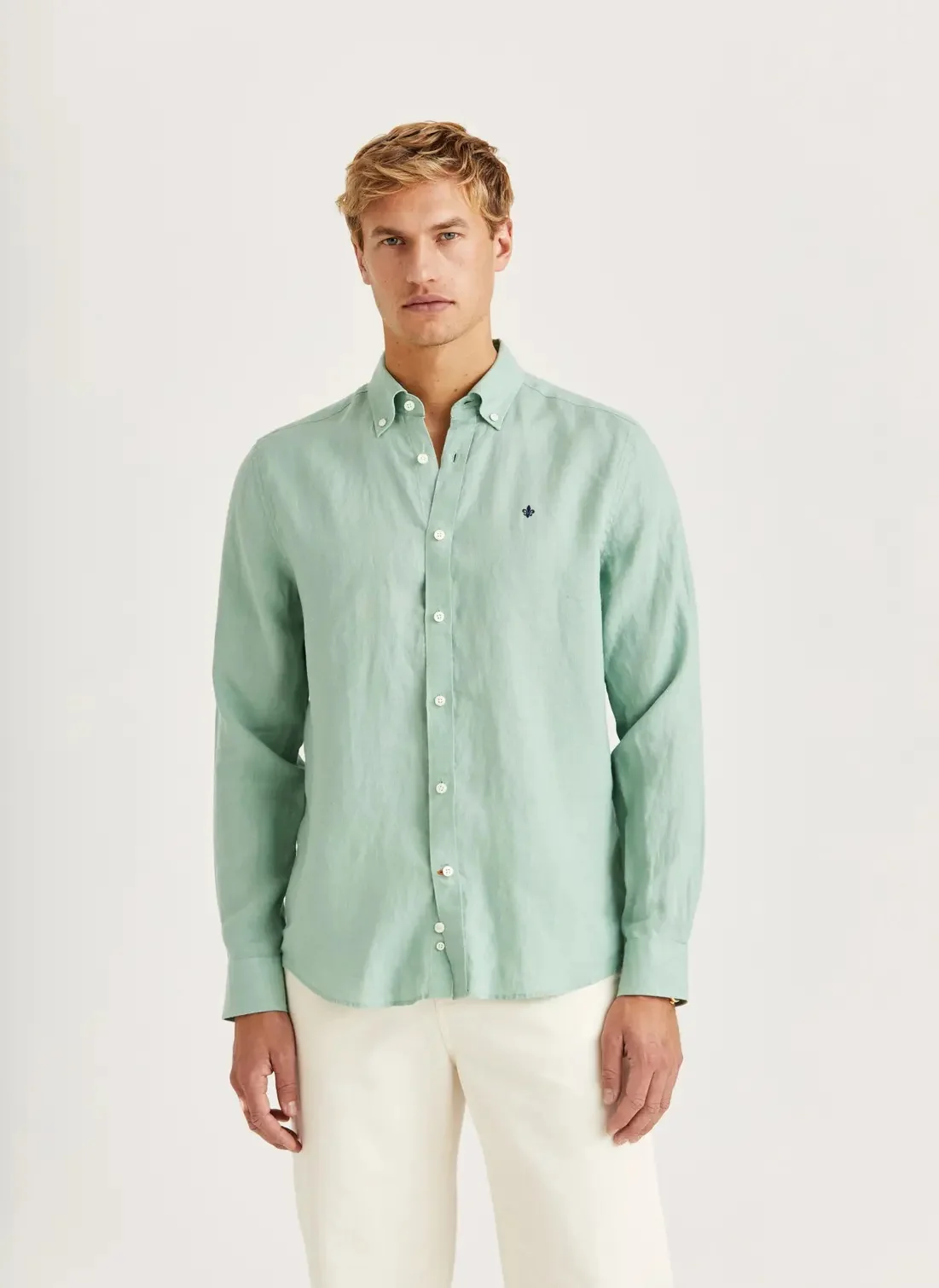Douglas Linen Shirt-Classic Fit Green