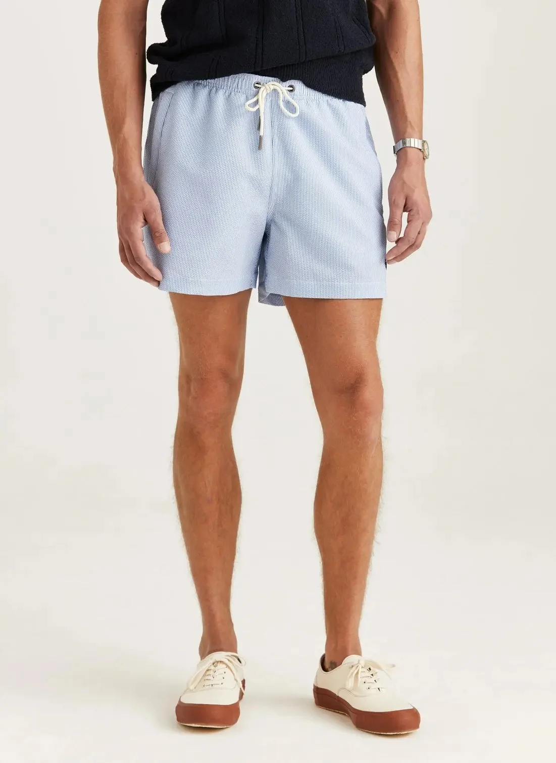 Morris Seersucker Bathing Trunks Light Blue