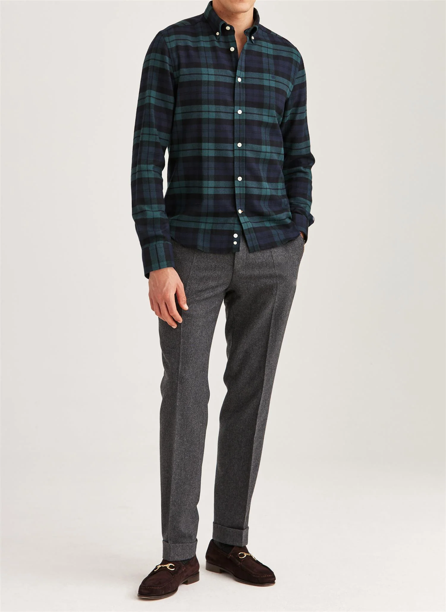 Soft Twill Tartan Shirt-Slim Fit Navy - Image 2
