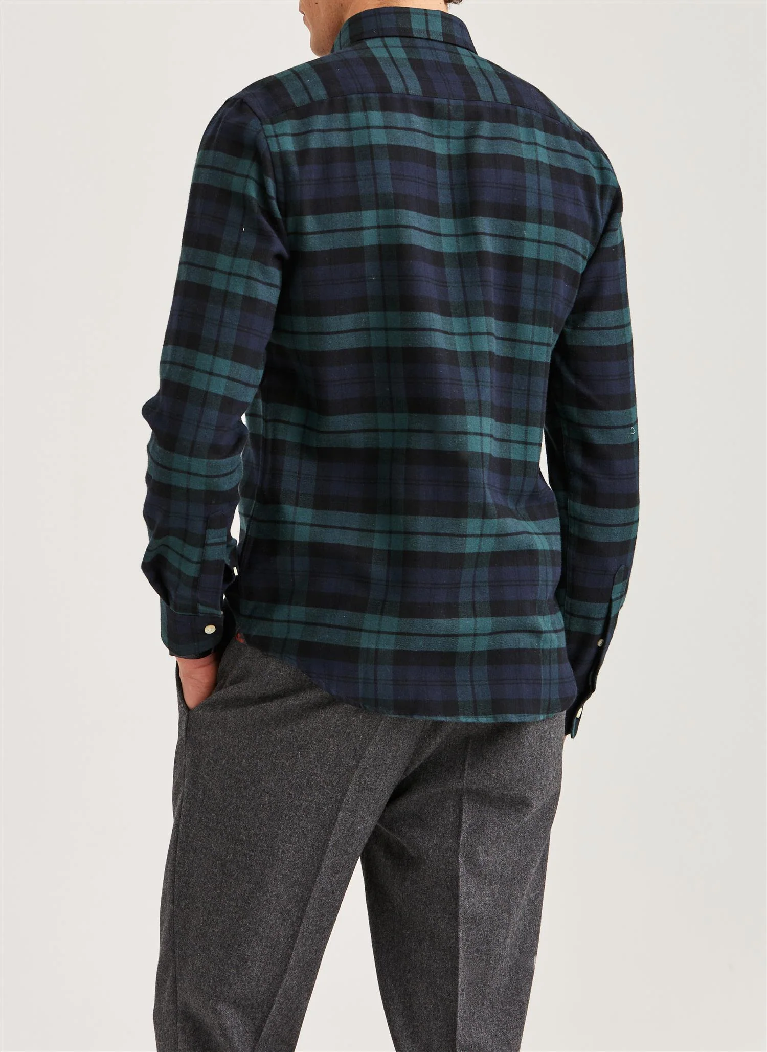 Soft Twill Tartan Shirt-Slim Fit Navy - Image 3