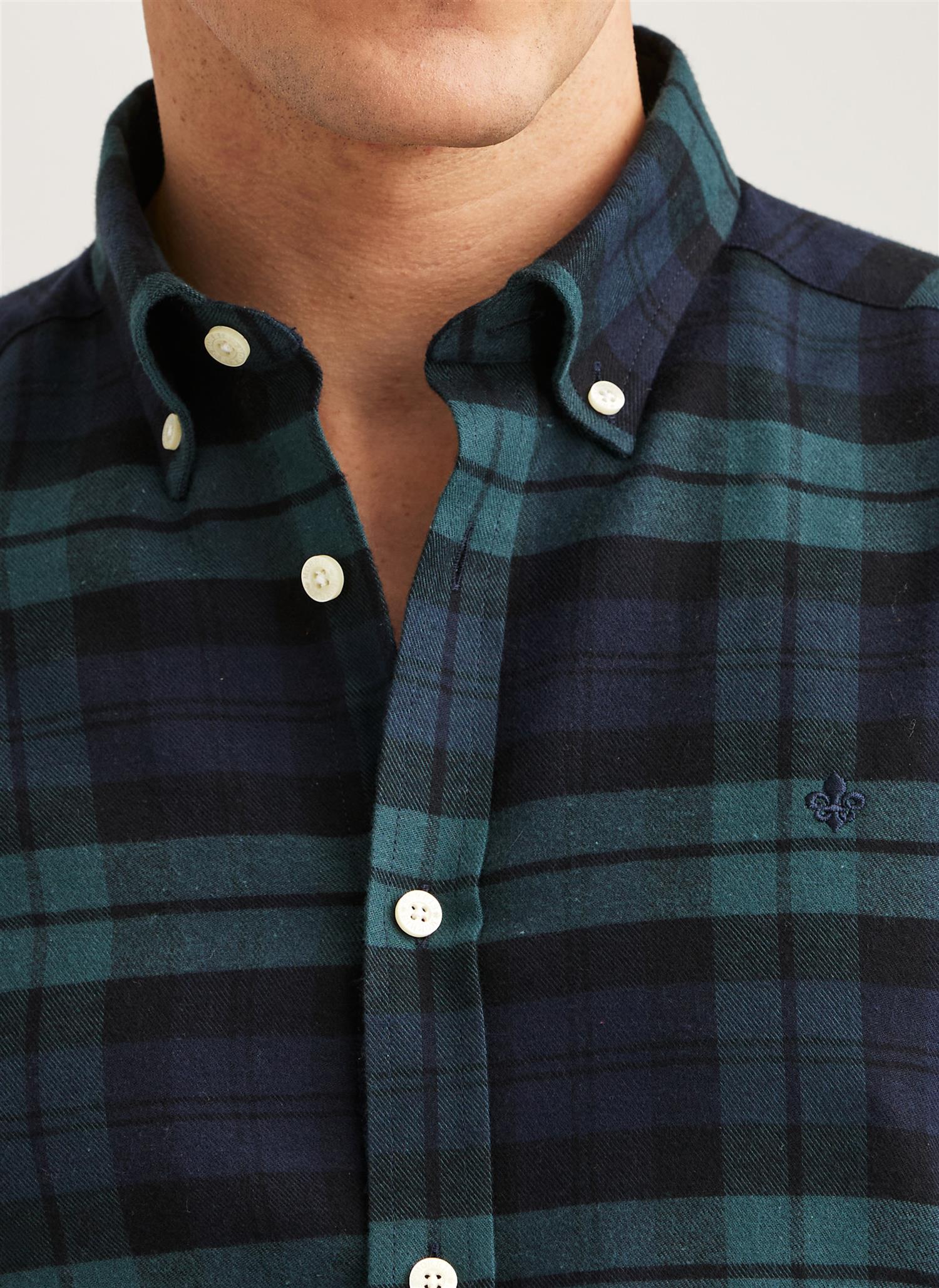 Soft Twill Tartan Shirt-Slim Fit Navy - Image 4