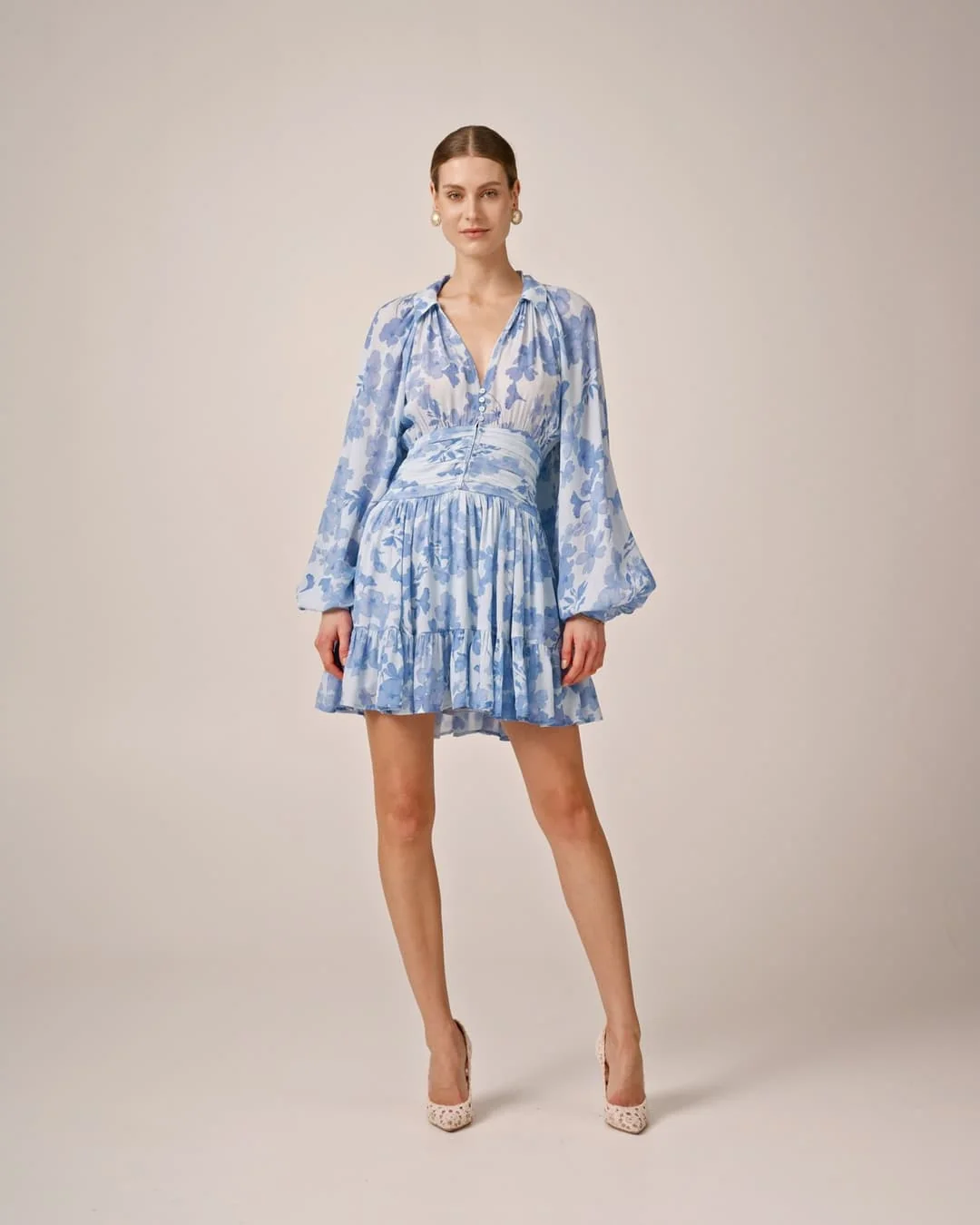 Chiffon Mini Dress Skye Blue - Image 4