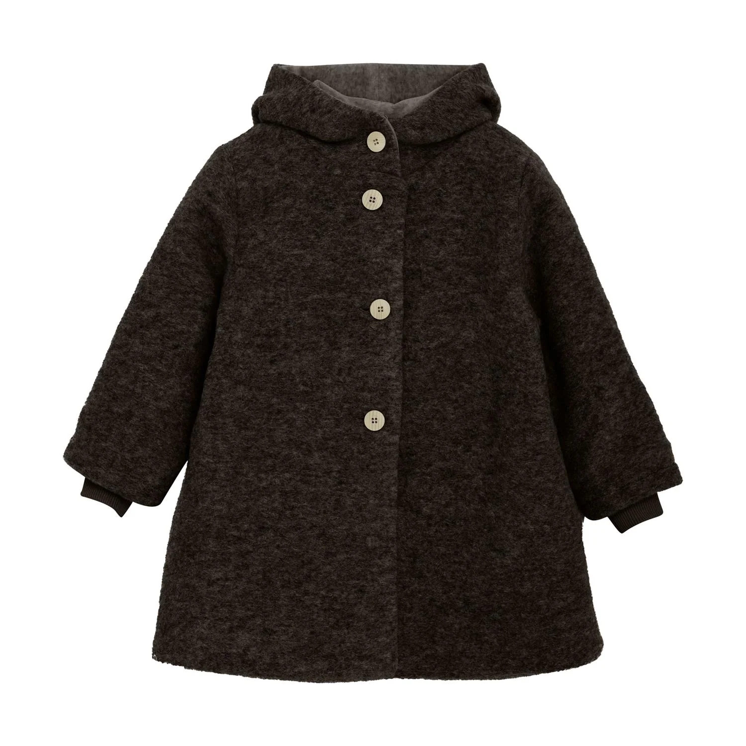 Coat Hood Wool w. Lining Dark Brown Melange