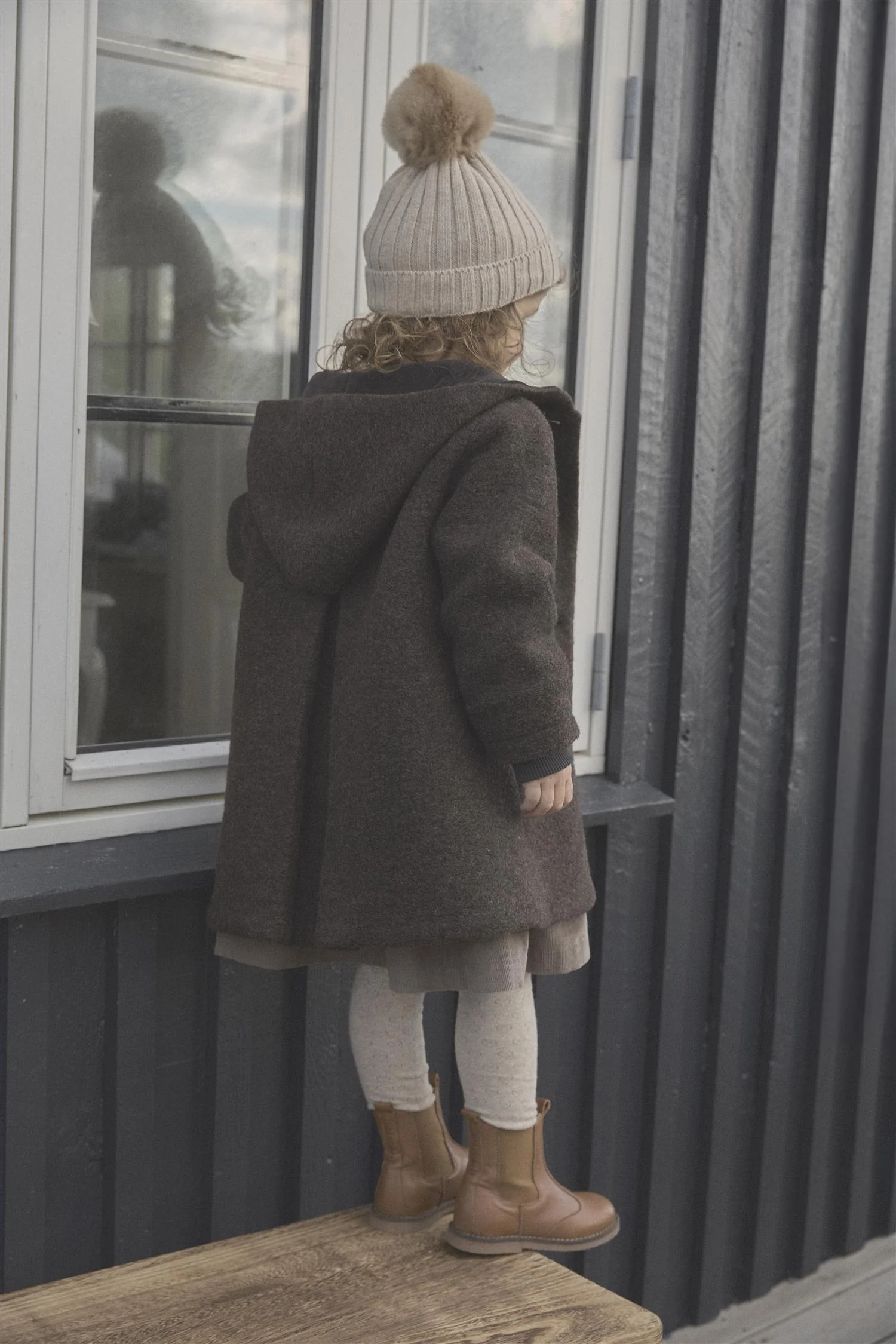 Coat Hood Wool w. Lining Dark Brown Melange - Image 4