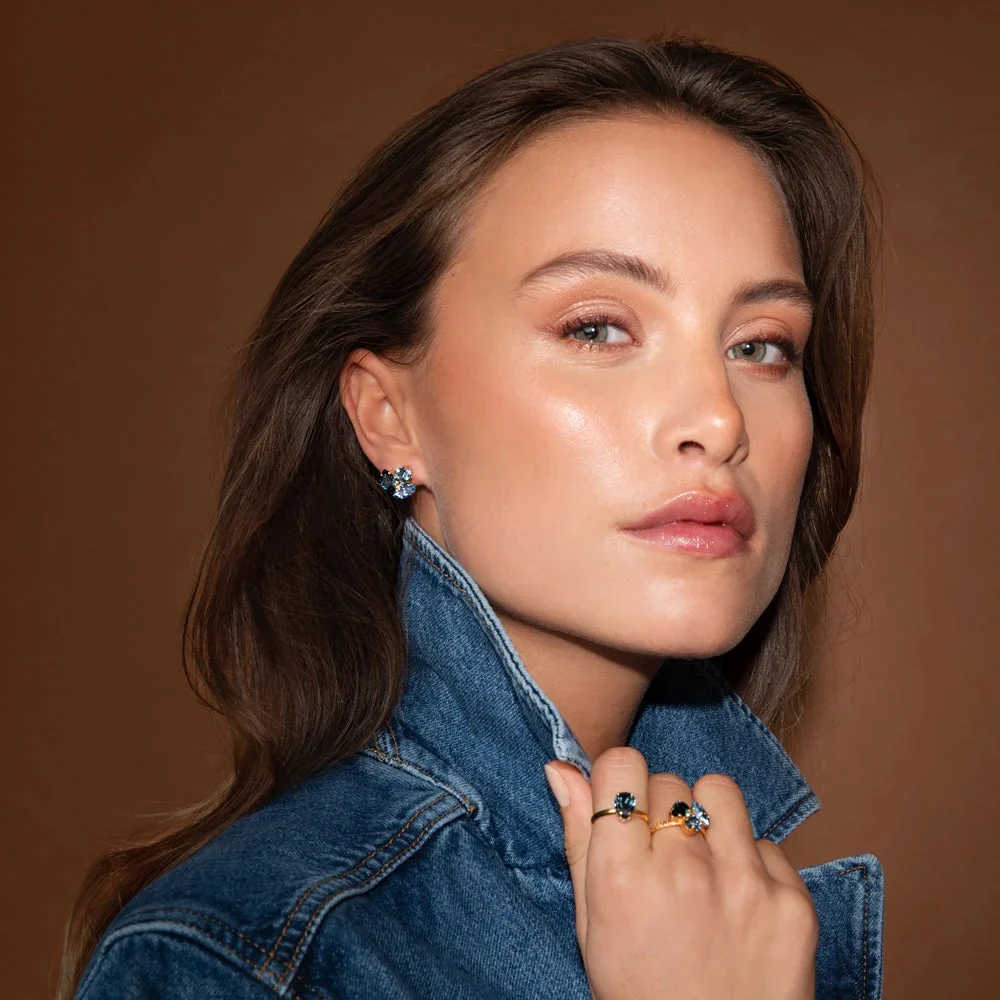 ANA EARRINGS GOLD Denimblue Combo - Image 2