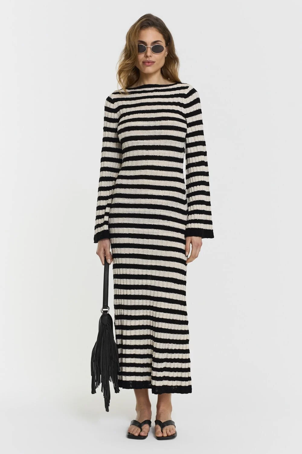 Althea Knitted Dress  Black Beige Stripe