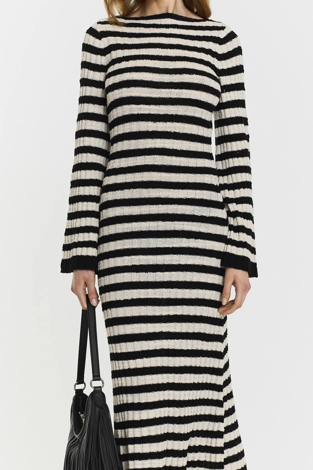 Althea Knitted Dress  Black Beige Stripe - Image 3