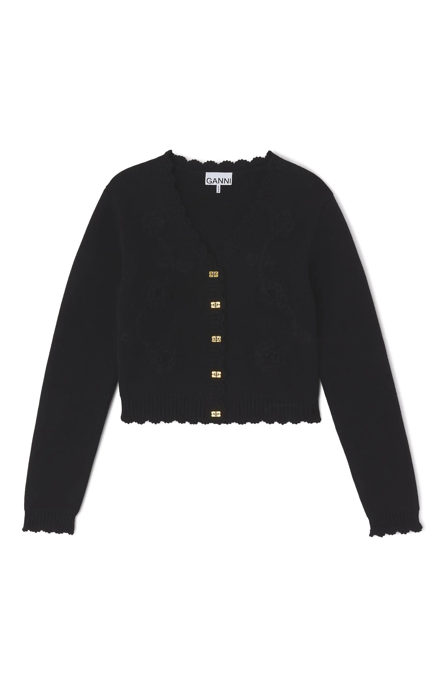 Cotton Cashmere Crochet Applique Cardigan  Black