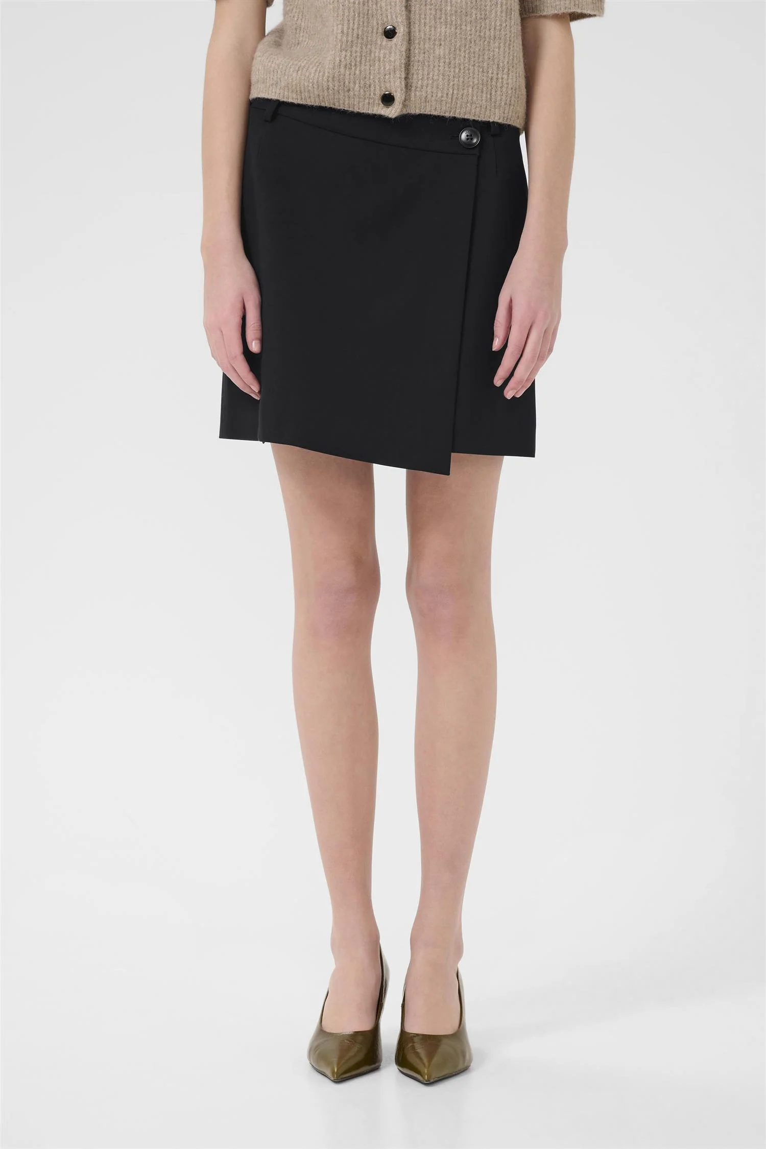 PAULA MELANGE MW WRAP SKIRT Black