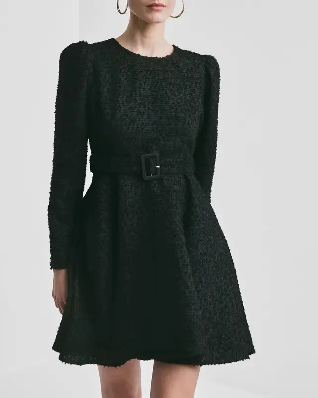 BOUCLE BELT DRESS Black - Image 5