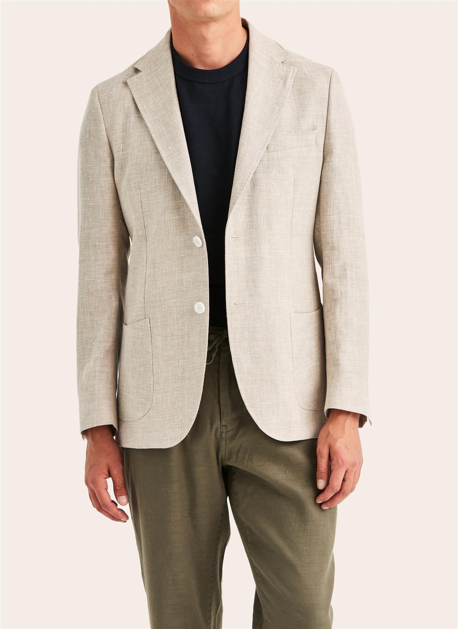 Linen Wool Hopsack Jacket  Khaki