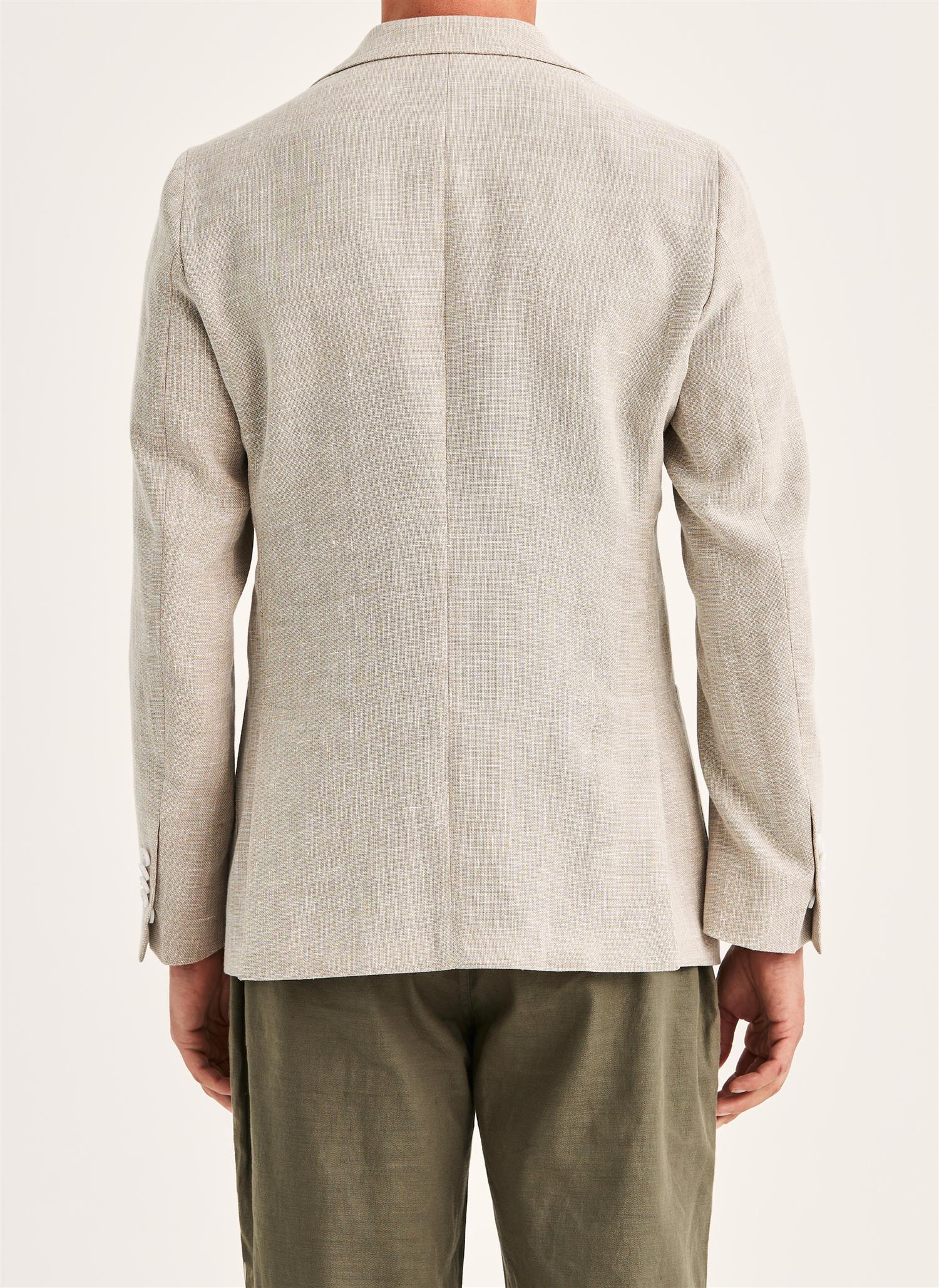 Linen Wool Hopsack Jacket  Khaki - Image 3