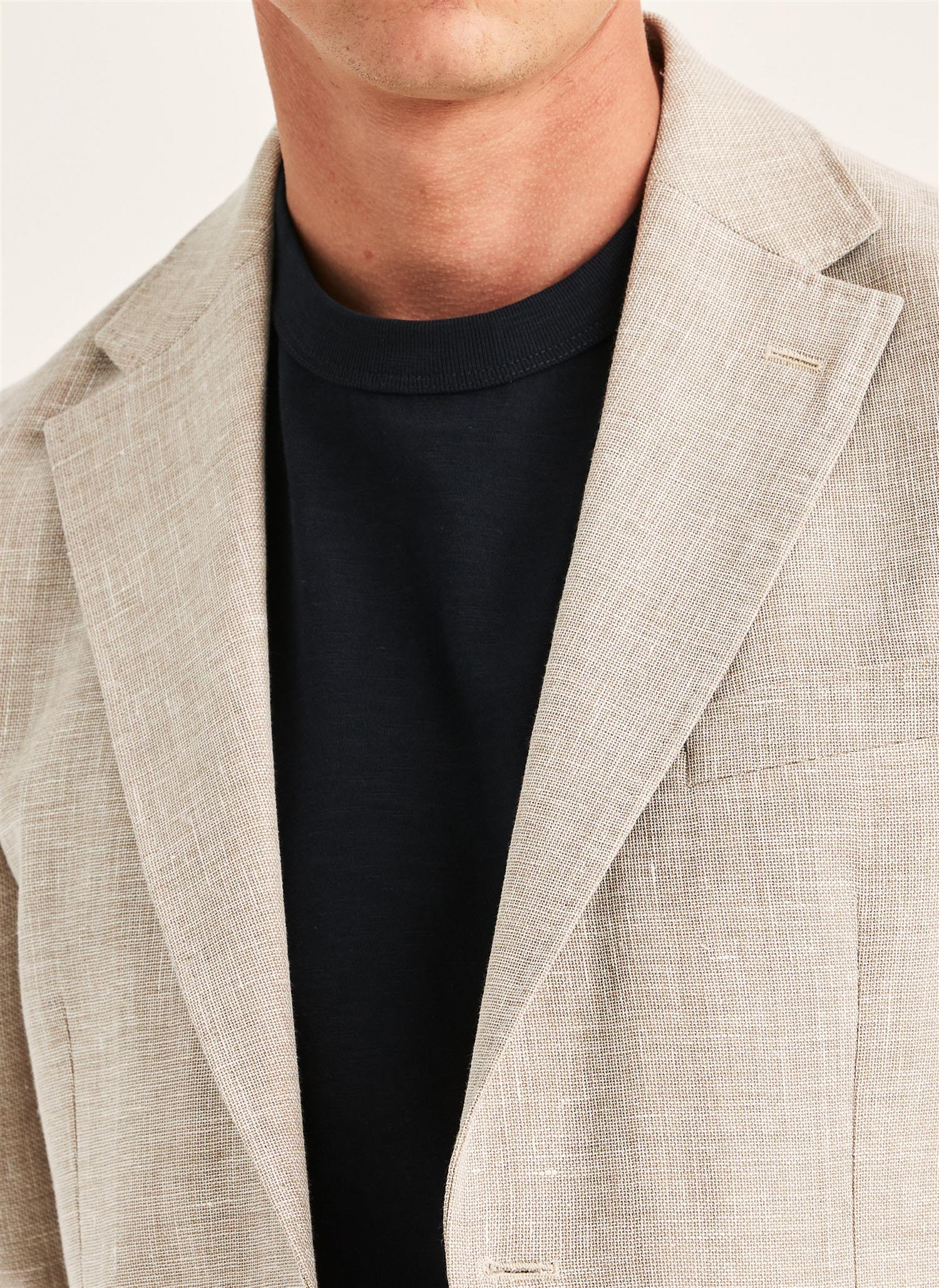 Linen Wool Hopsack Jacket  Khaki - Image 4