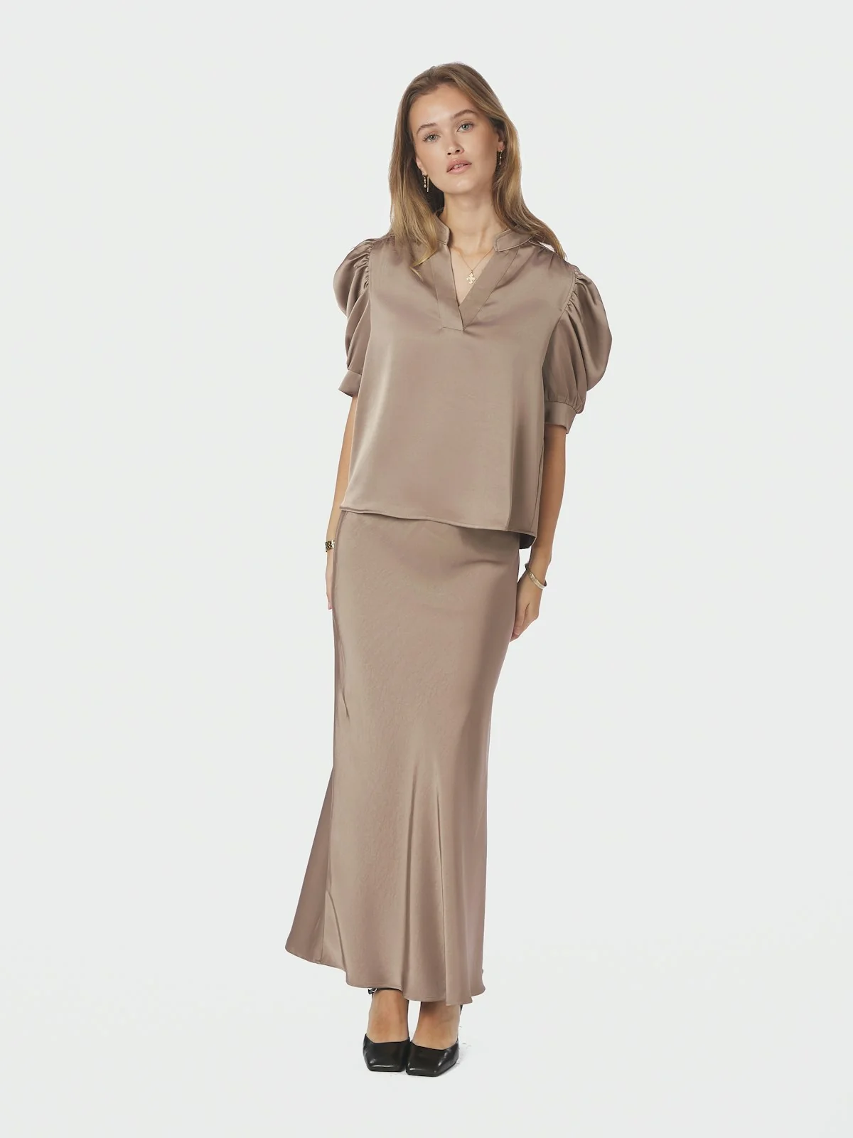 Vicky Heavy Sateen Skirt  Dark Taupe - Image 3