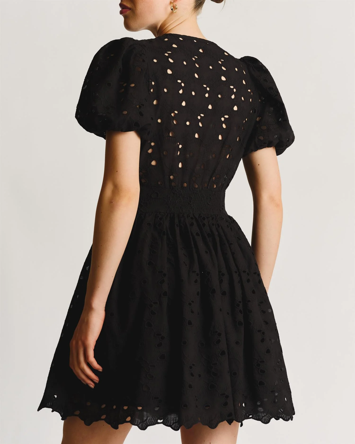 Broderie Anglaise Puffed Dress Black - Image 6