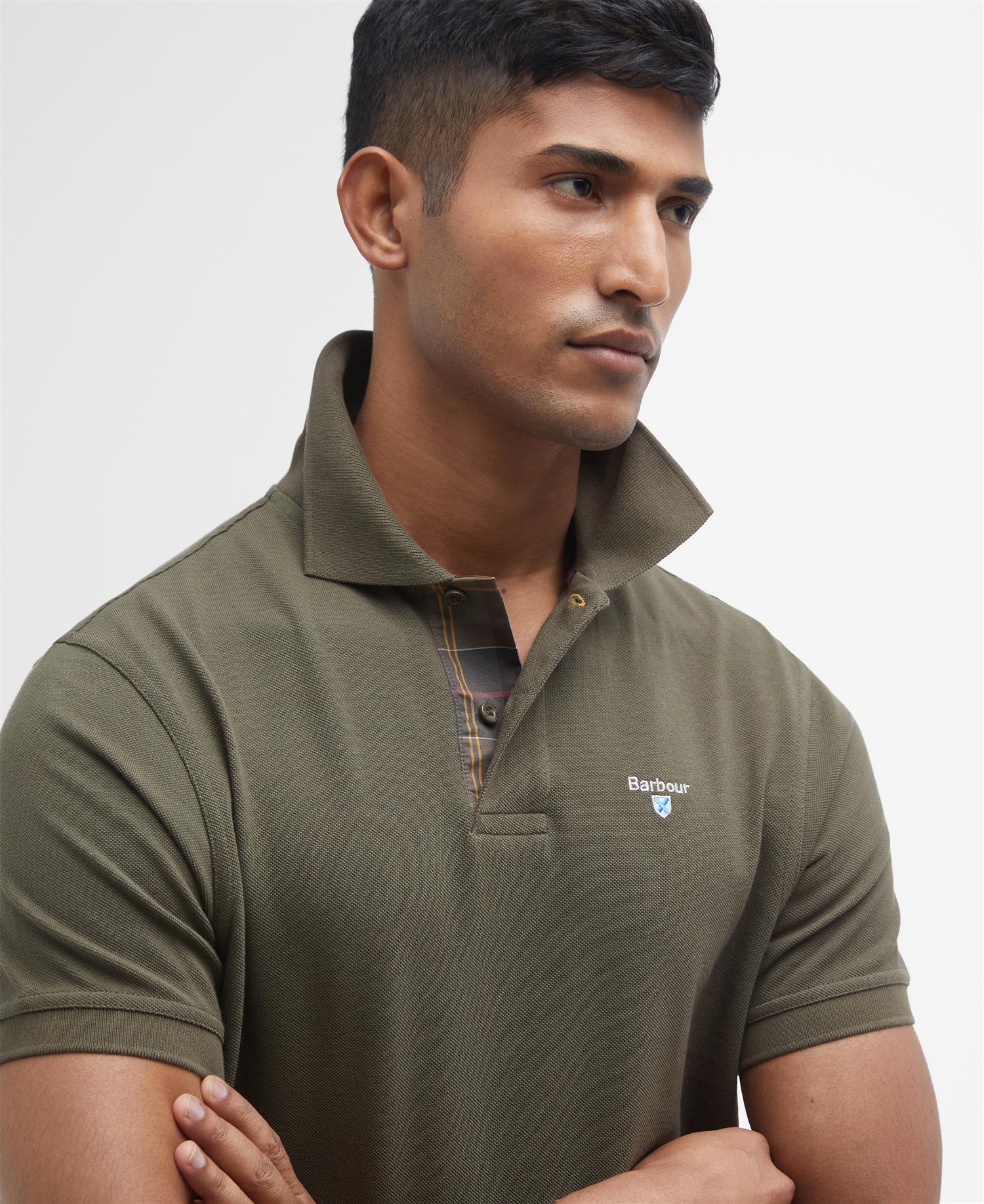 Tartan pique polo shirt Olive - Image 5