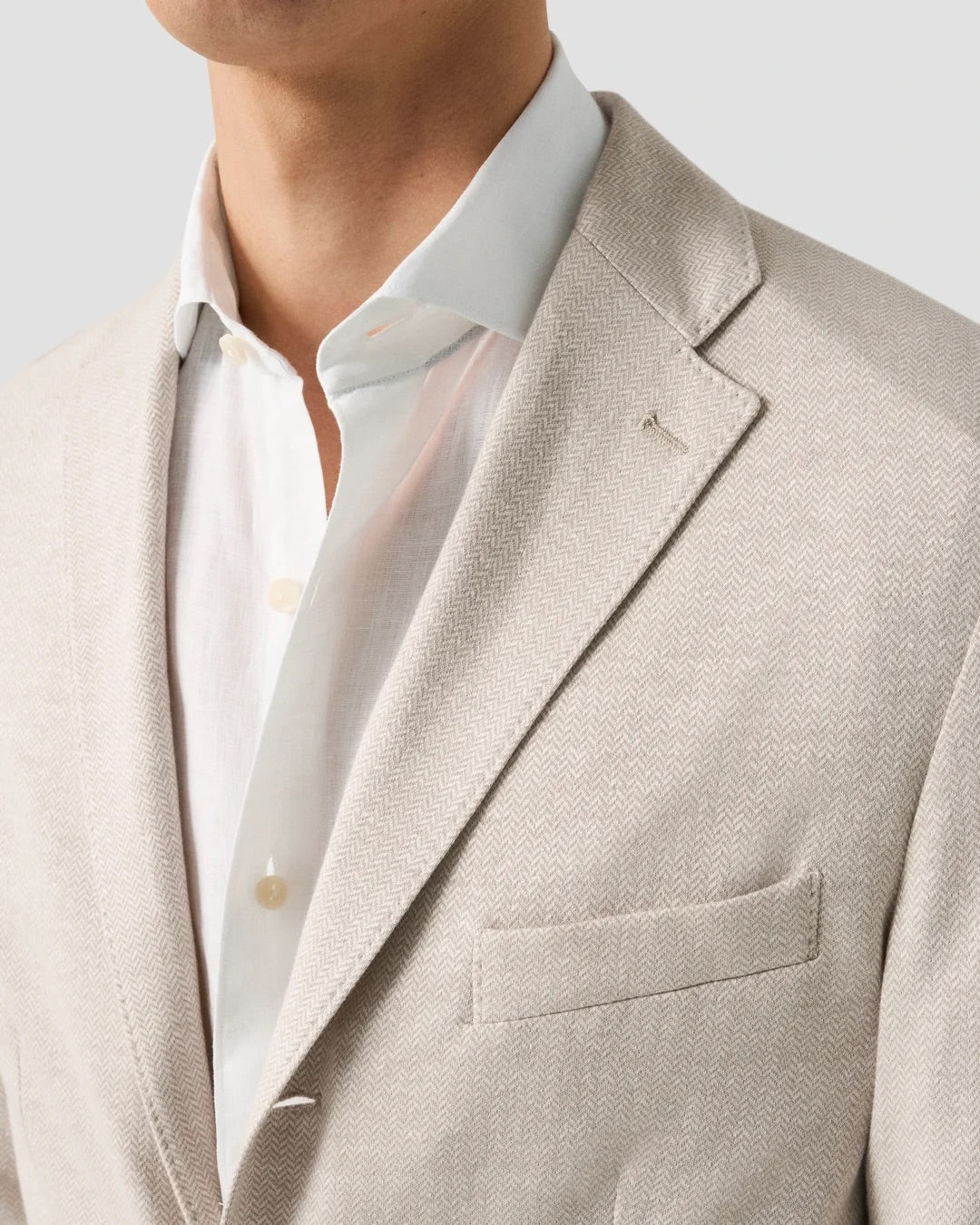 Herringbone Linen Jersey Soft Jacket Beige - Image 3
