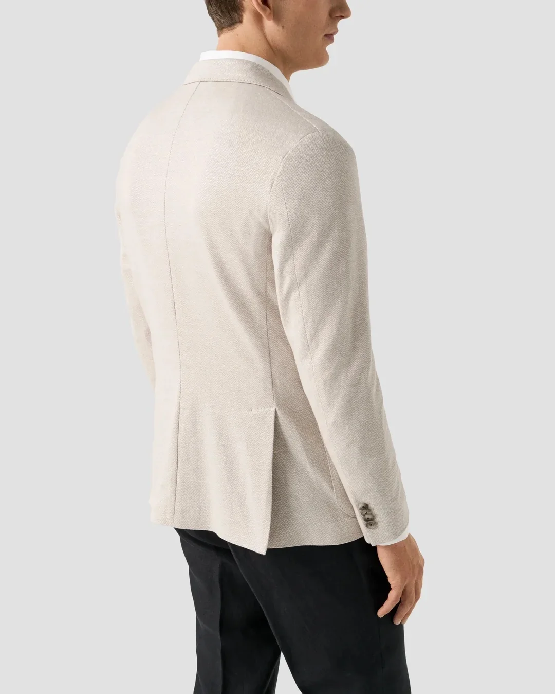 Herringbone Linen Jersey Soft Jacket Beige - Image 4