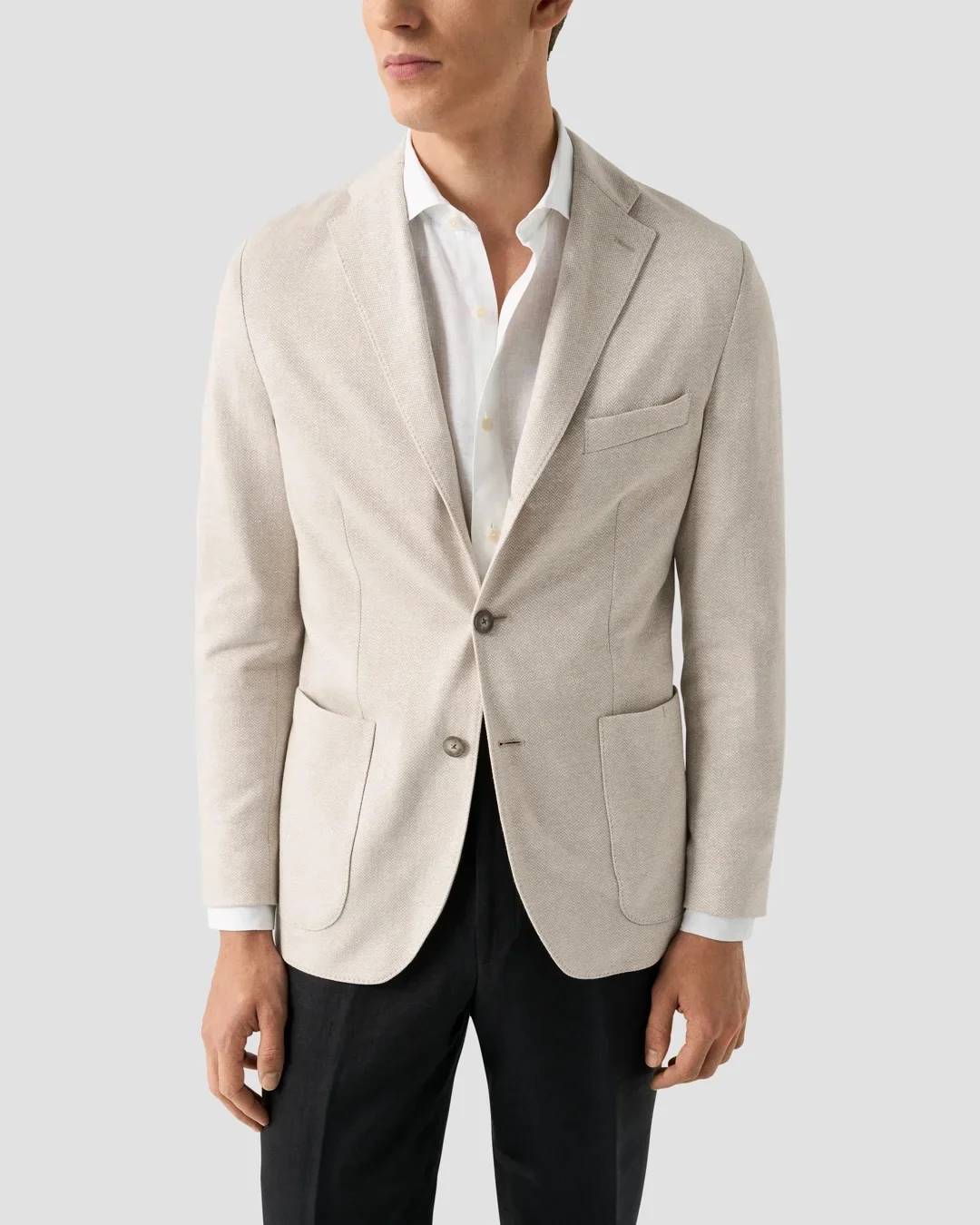 Herringbone Linen Jersey Soft Jacket Beige - Image 5