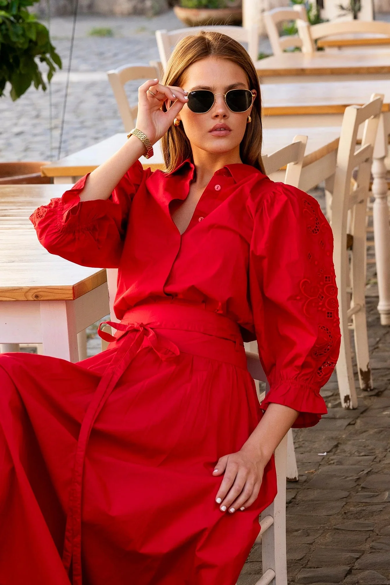 Amy Embroidered Shirt City Red Poplin  City Red Poplin - Image 3