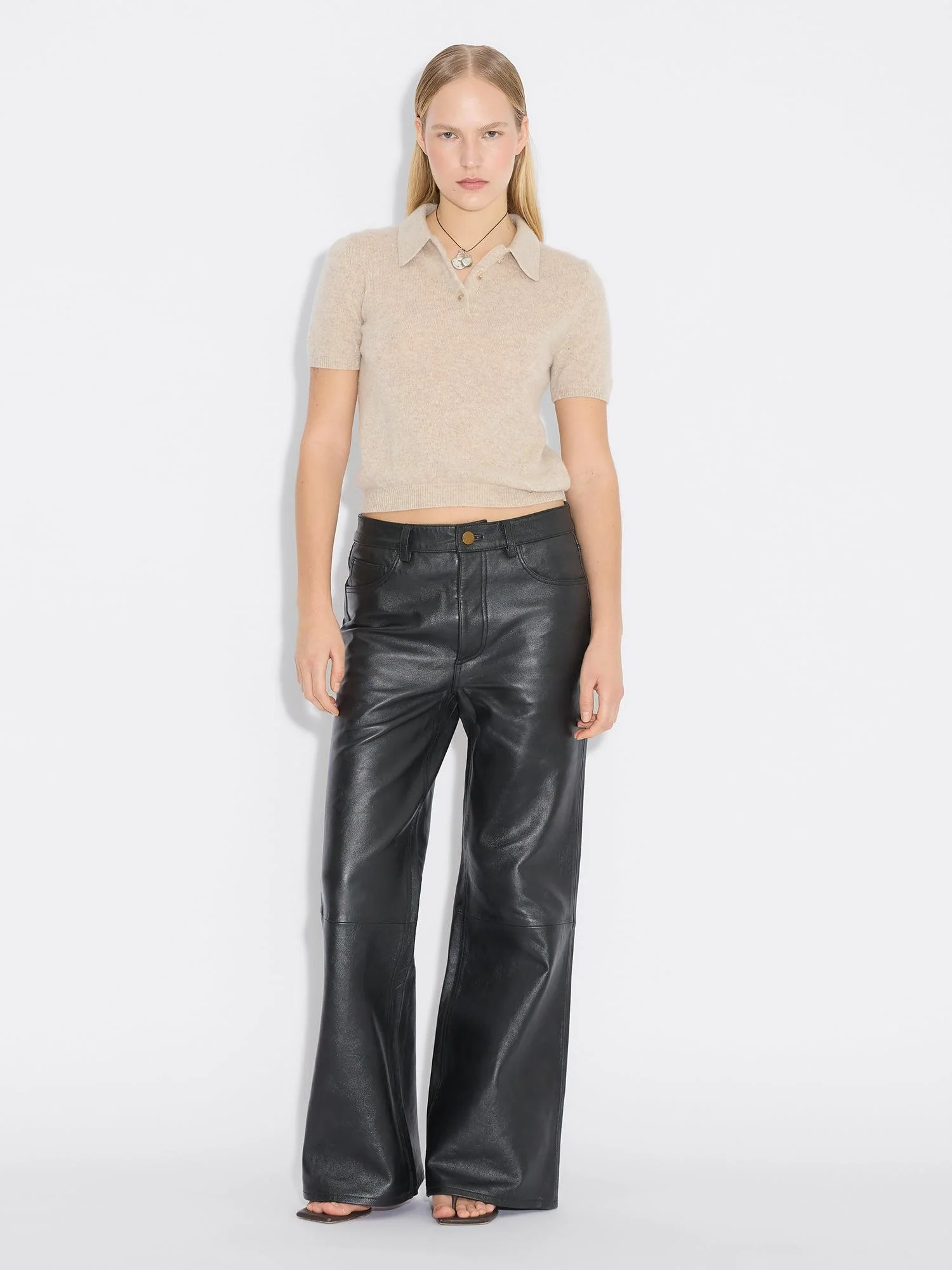 Cashmere Short Sleeve Polo 26-02  Sand - Image 3