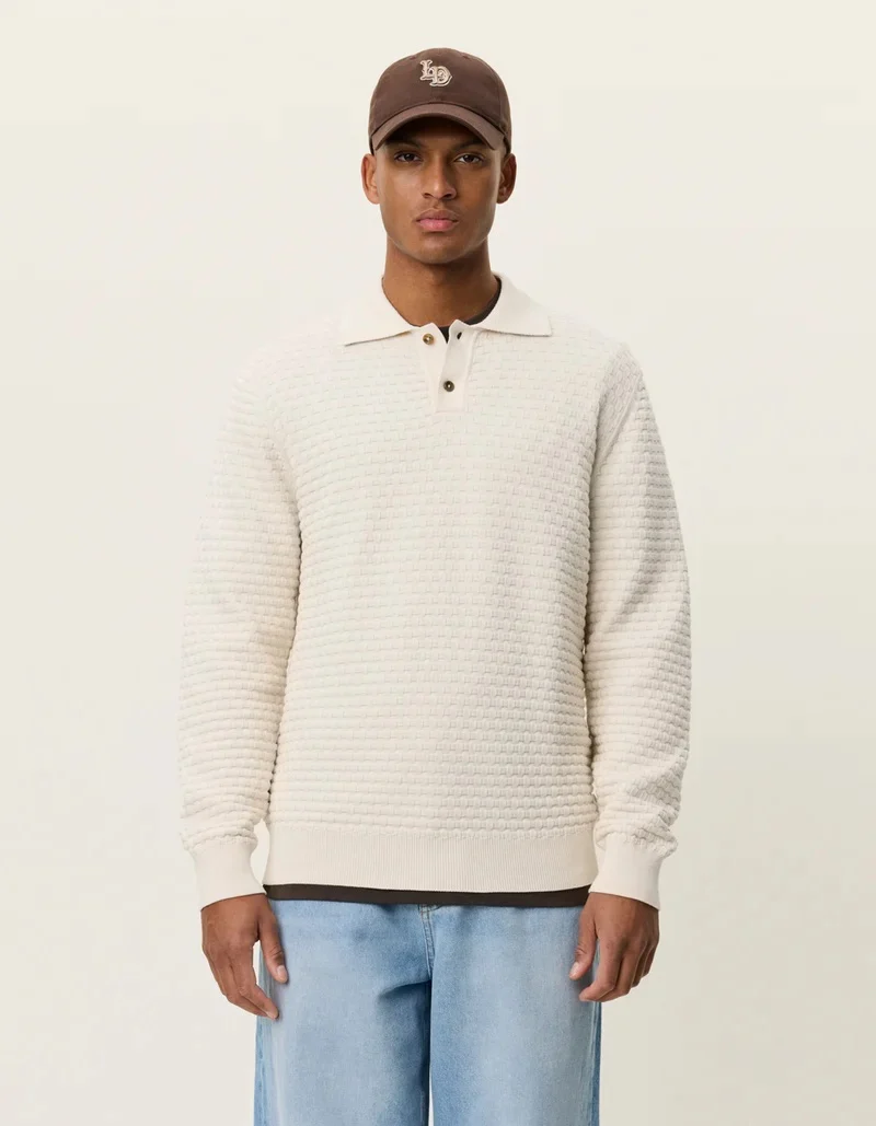 Billy Weave Knitted LS Polo Light Ivory - Image 3