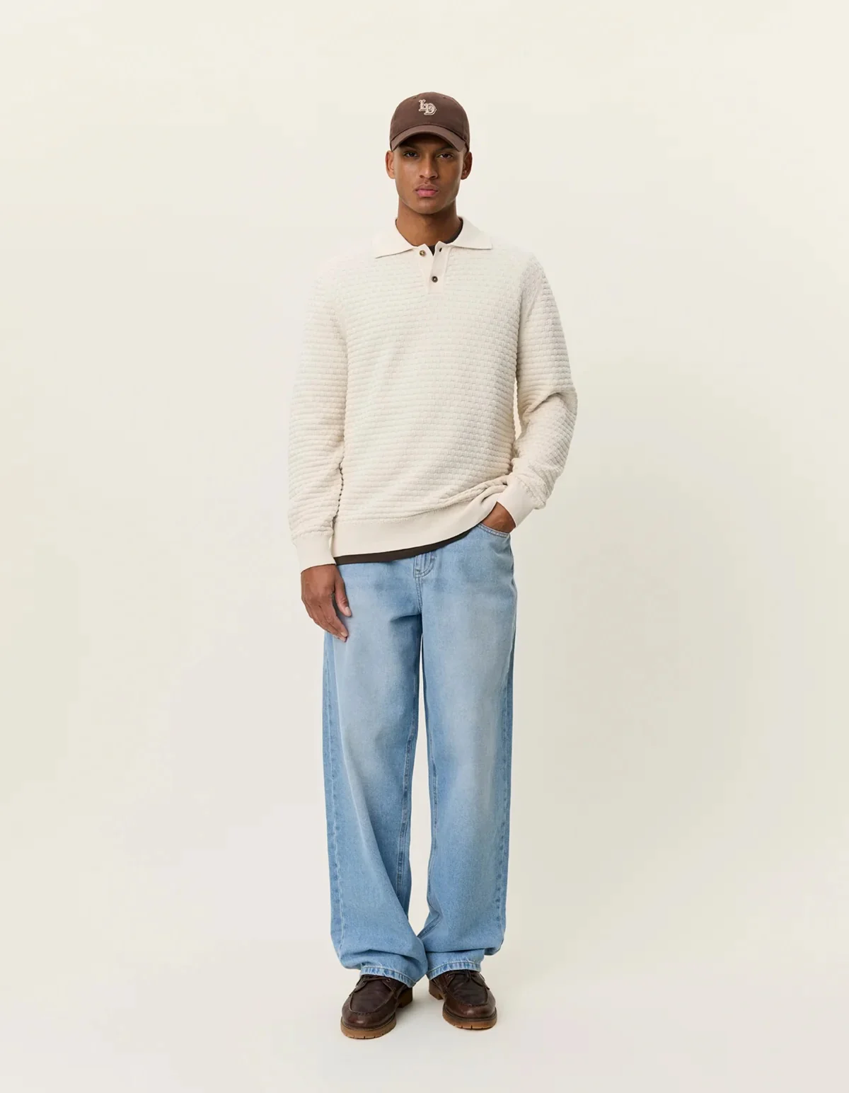 Billy Weave Knitted LS Polo Light Ivory - Image 4