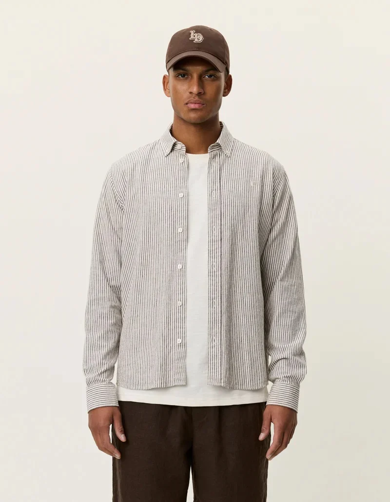 Konrad Stripe Cotton Linen Shirt  Teak Brown - Image 3