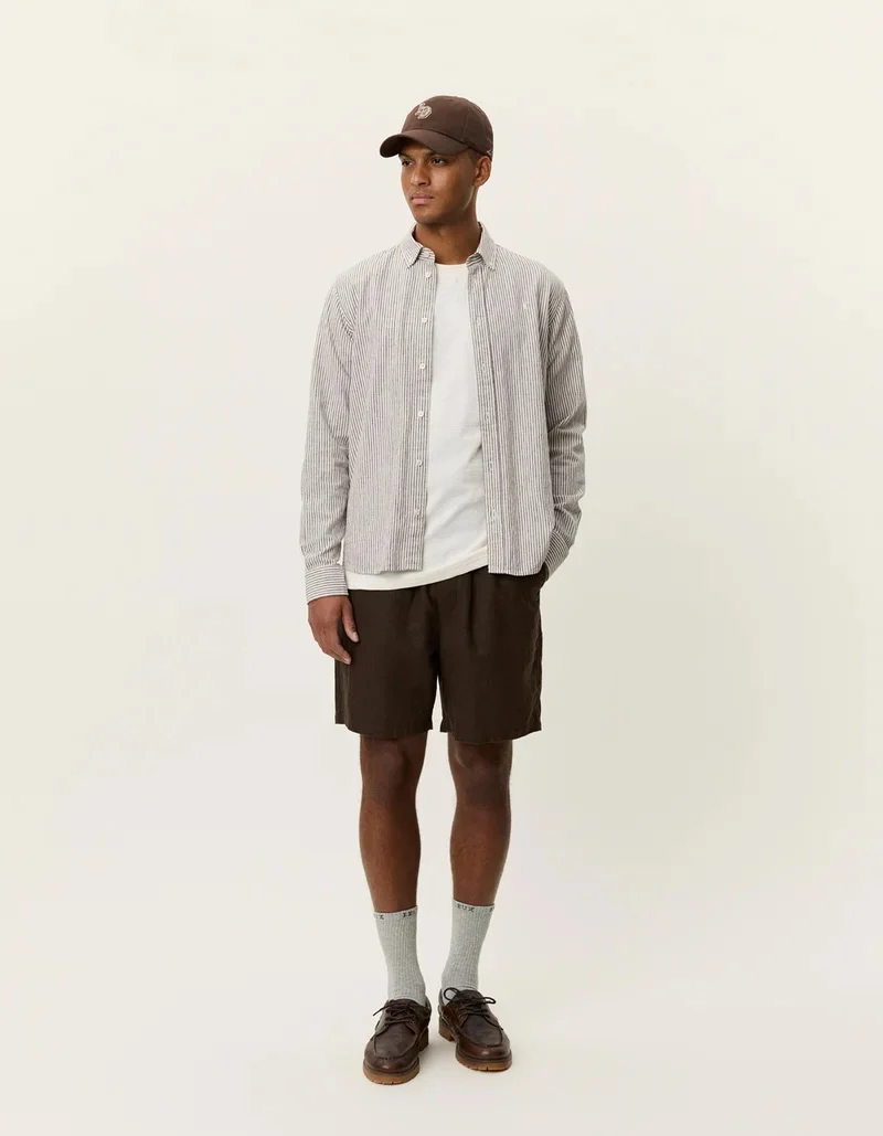 Konrad Stripe Cotton Linen Shirt  Teak Brown - Image 4