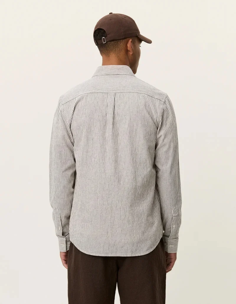 Konrad Stripe Cotton Linen Shirt  Teak Brown - Image 5