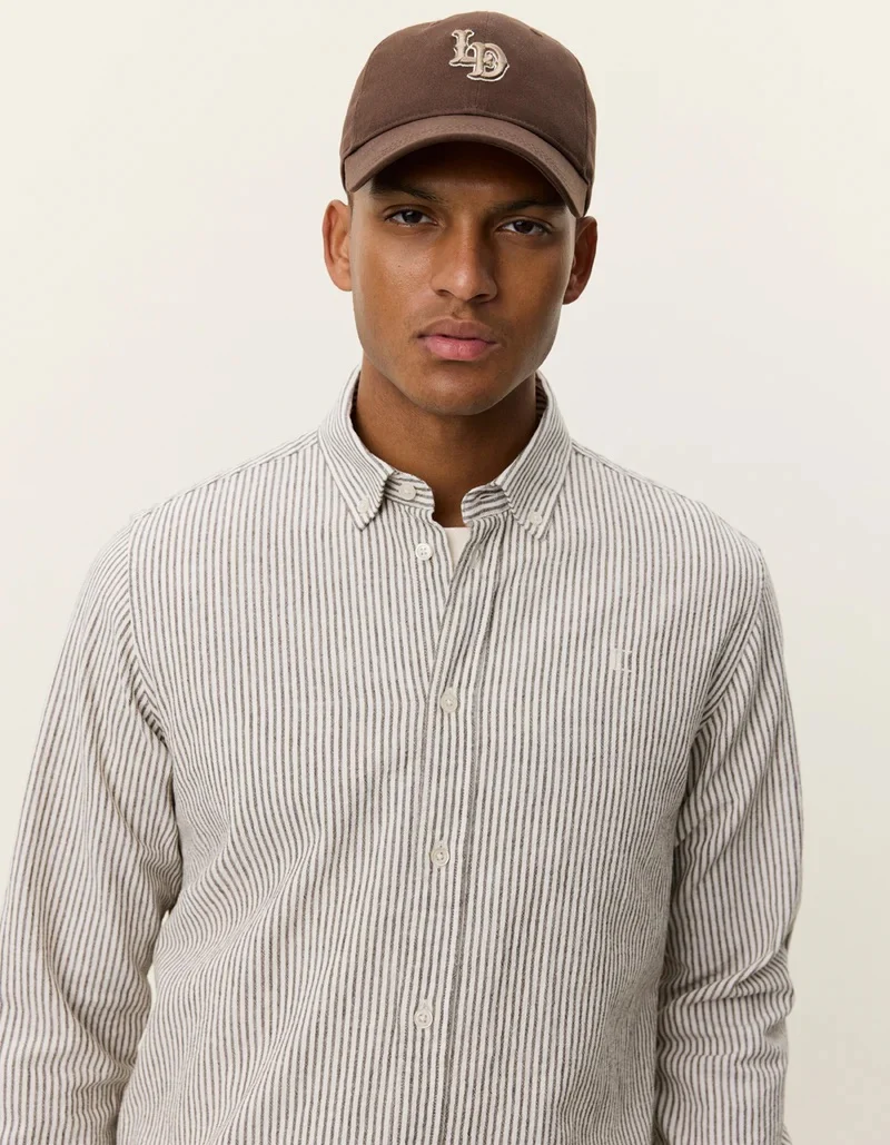 Konrad Stripe Cotton Linen Shirt  Teak Brown - Image 6