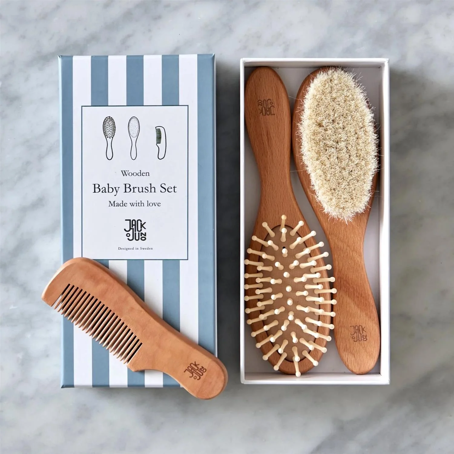 WOODEN HAIRBRUSH SET Natural - Image 3
