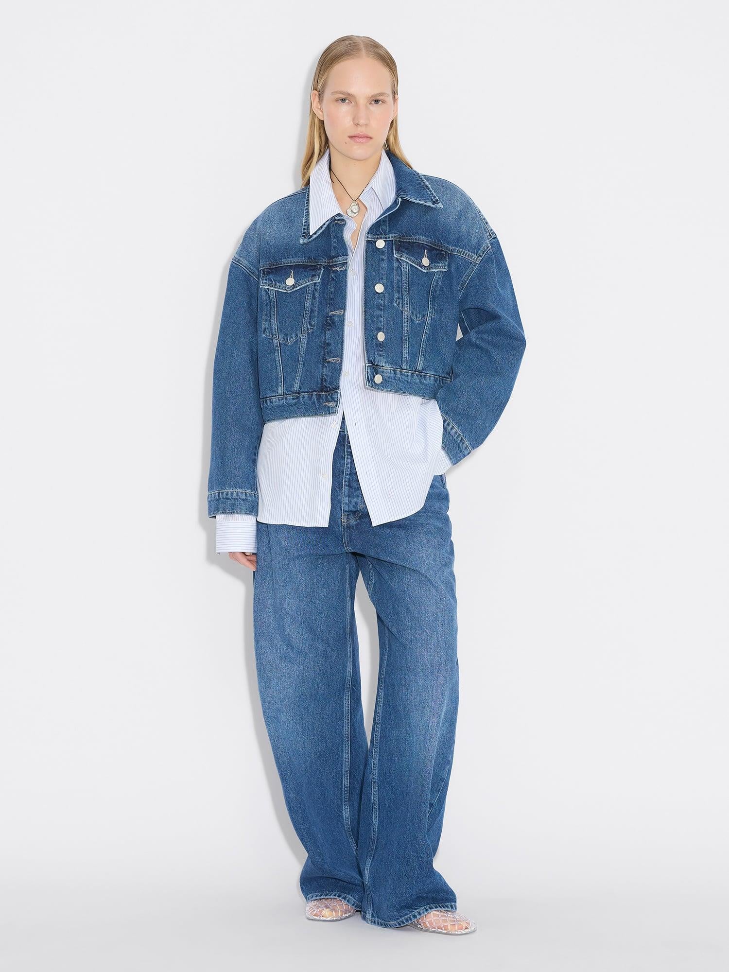 W Cropped Denim Jacket Blue - Image 4