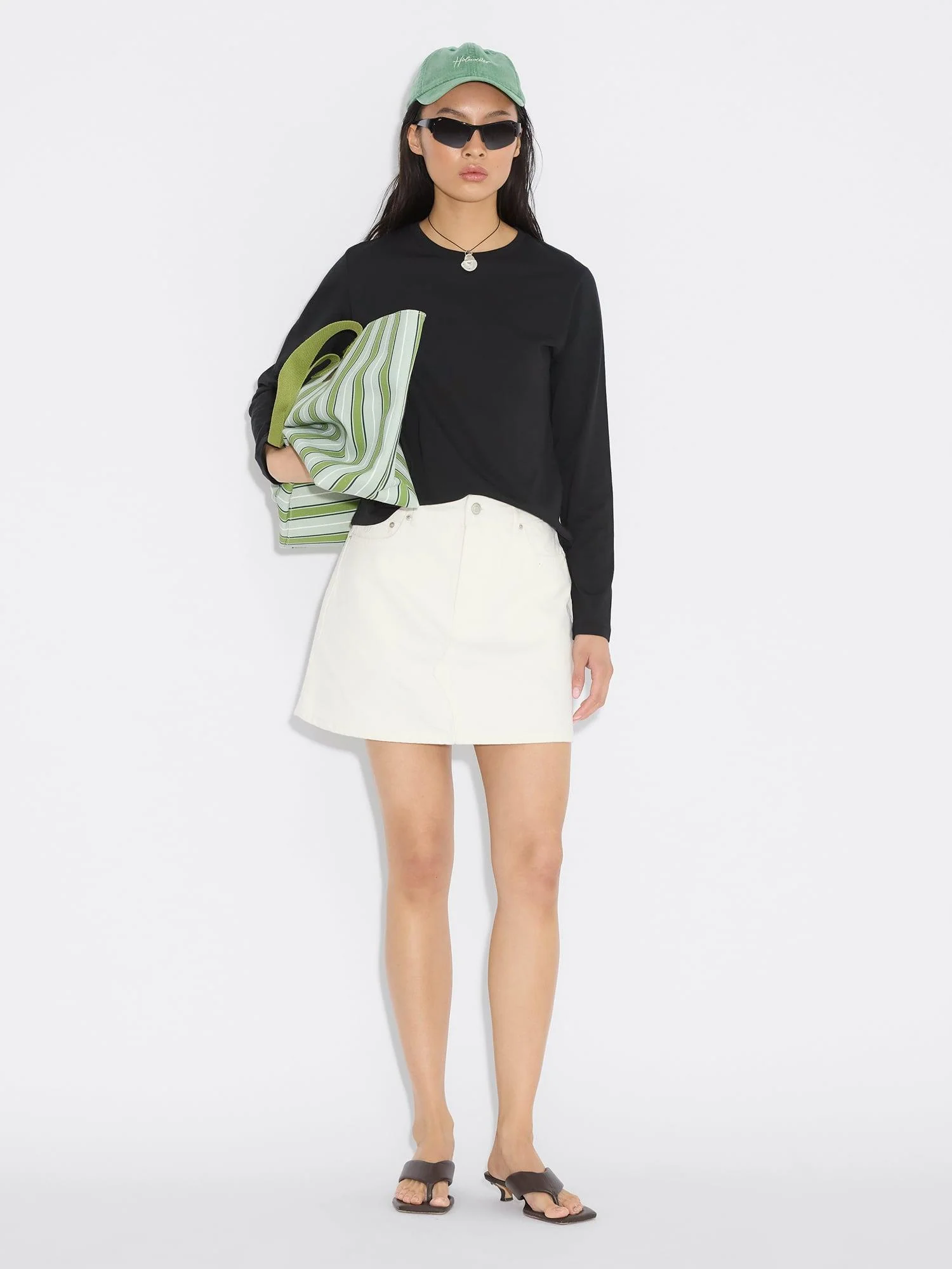 Denim Mini Skirt White - Image 4