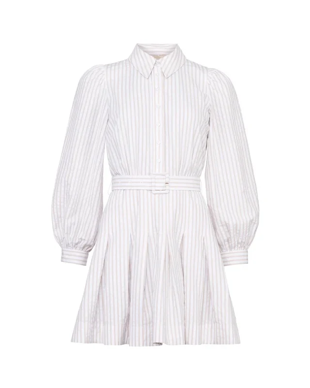 Seersucker Pleated Dress Khaki Stripe - Image 2