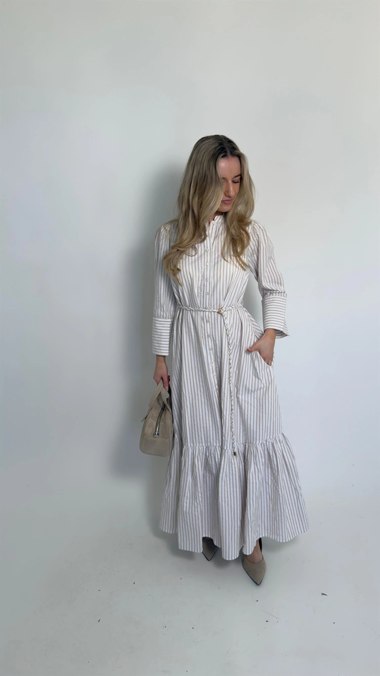 Seersucker Button-Down Dress  Khaki Stripe - Image 4