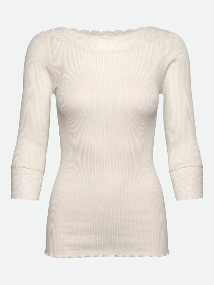 RWBeatha Silk 3/4 Sleeve Boatneck Lace T-shirt  Ivory
