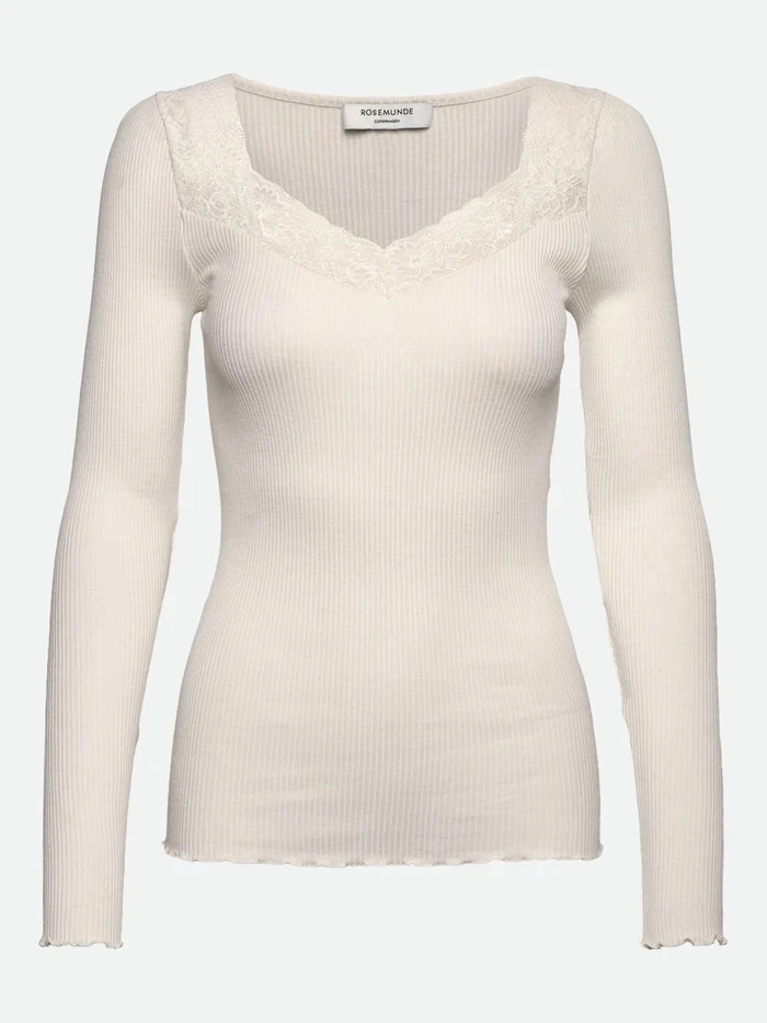 RWBeatha Silk LS V-neck Lace T-shirt  Ivory